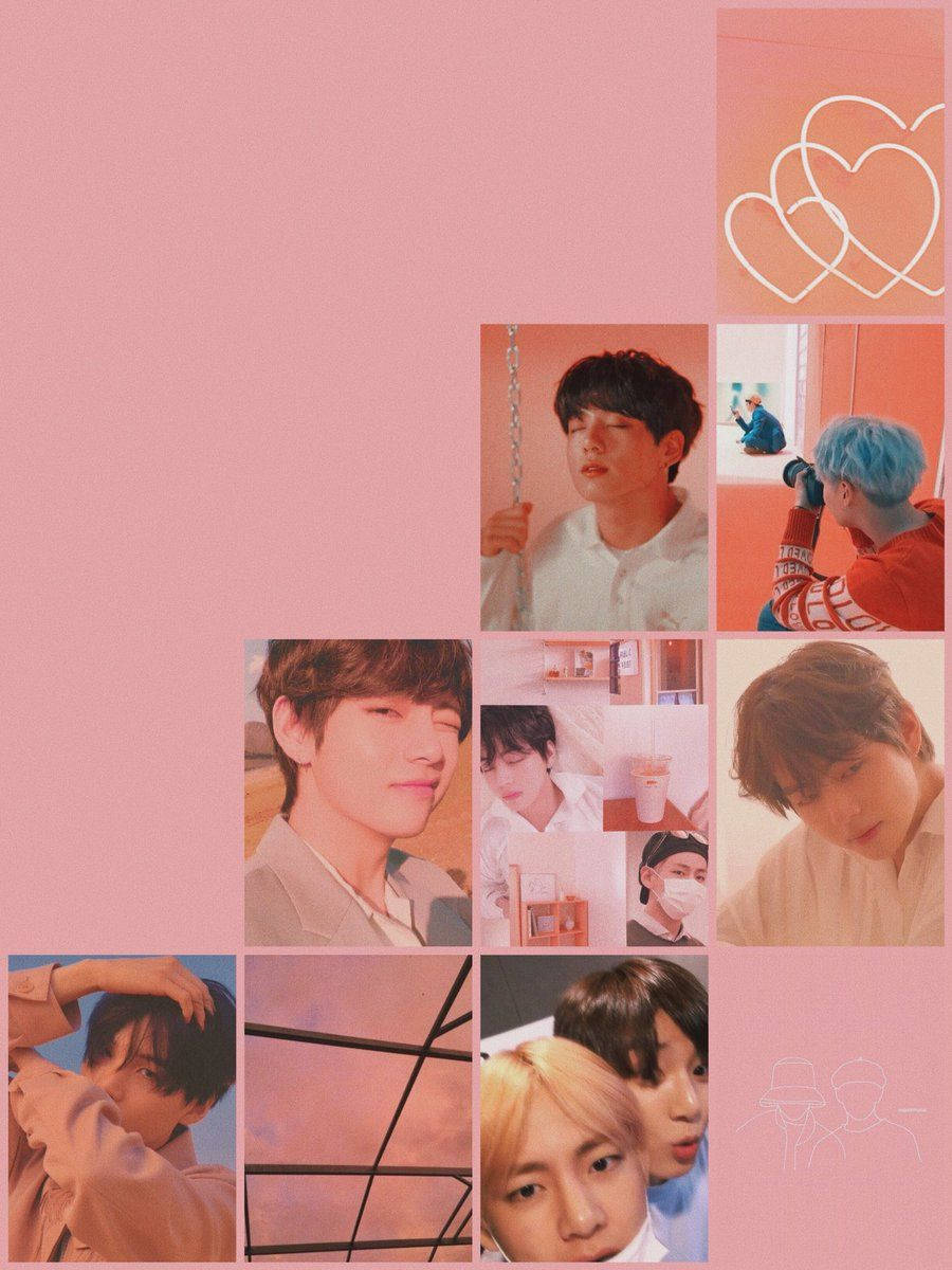 Эстетика Taekook BTS розовый Обои