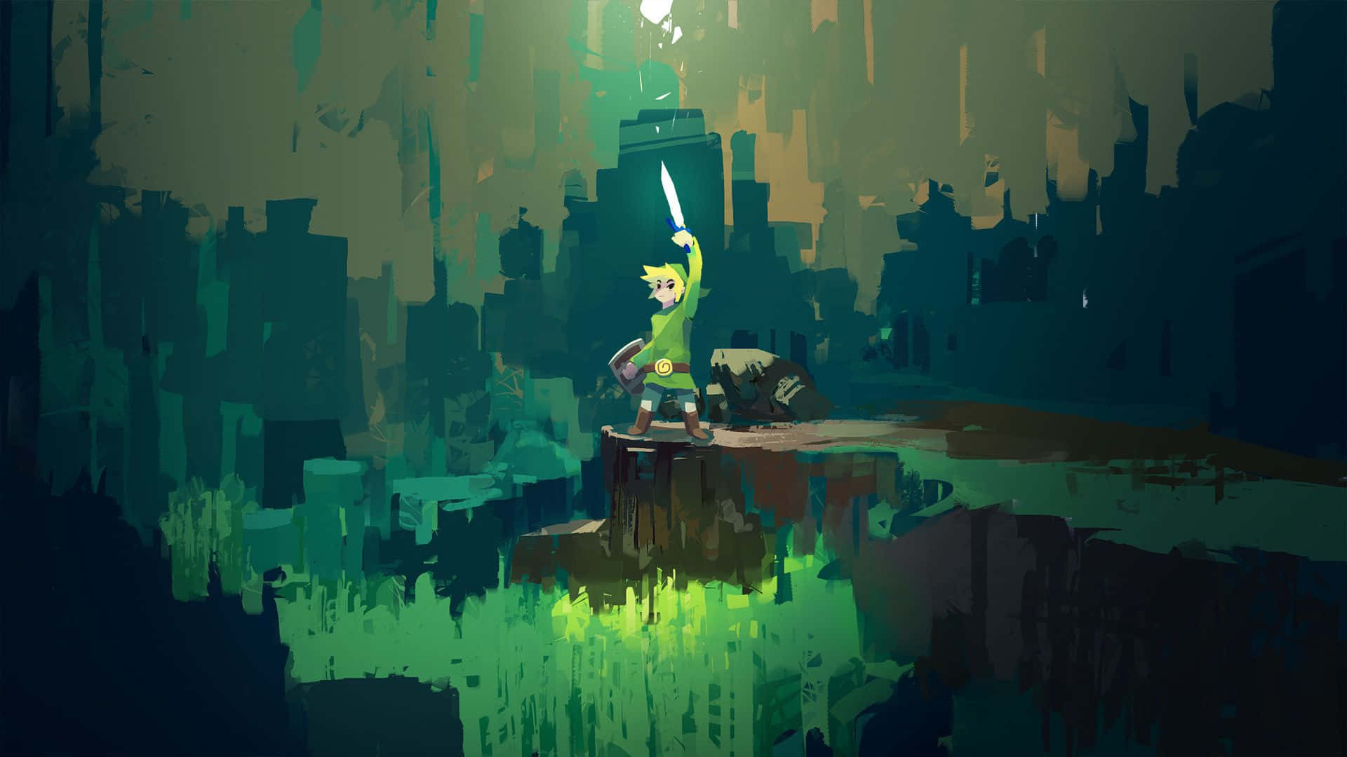 Линк, юный протагонист The Legend of Zelda, с Трифорсом в руке. Обои