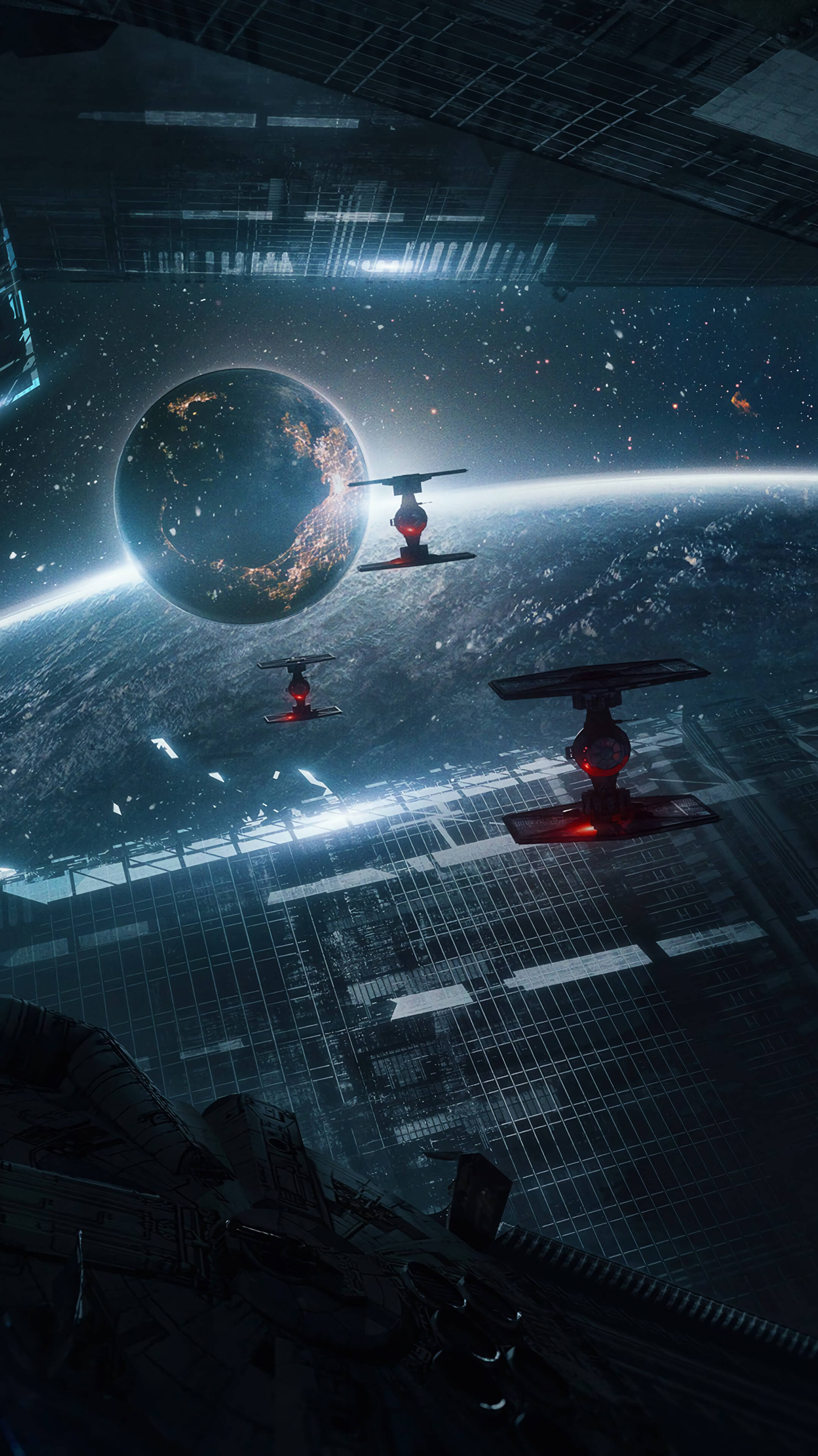 Космос с истребителями TIE 4K для телефона Обои