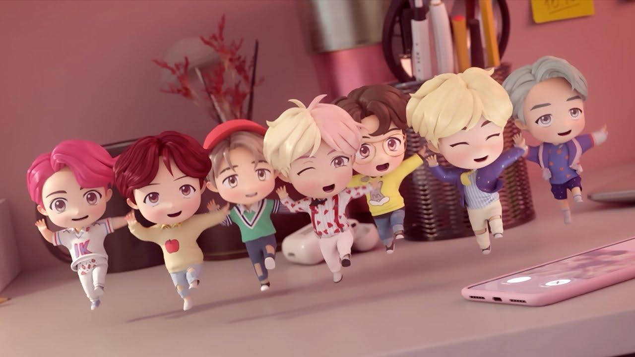 Танцующие персонажи TinyTAN из BTS на ноутбуке Обои