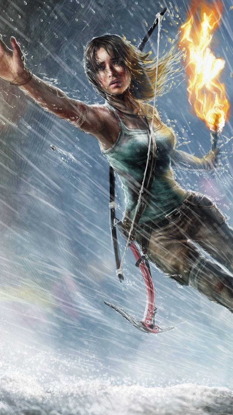 Tomb Raider с зажженным факелом iPhone Обои
