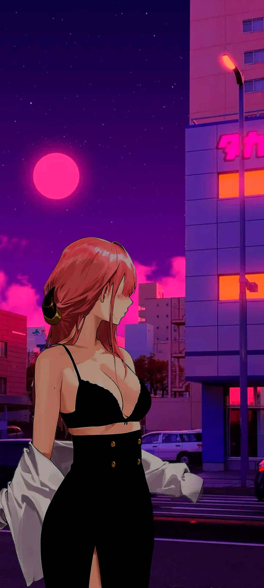 Аниме-здание в стиле Vaporwave Обои
