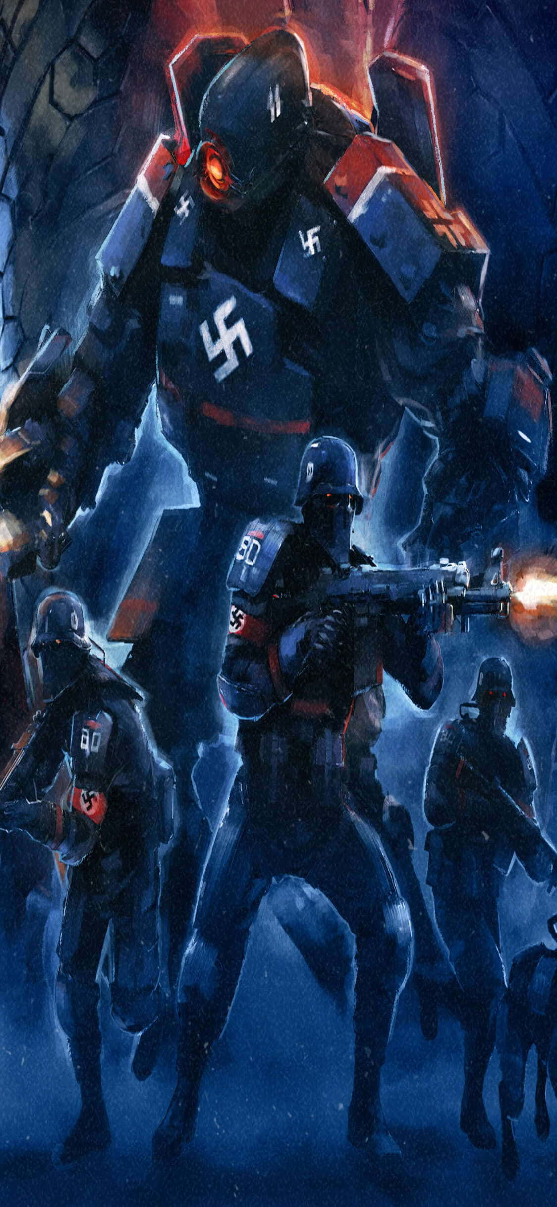 Обои с нацистскими солдатами из Wolfenstein II для iPhone Xs Обои