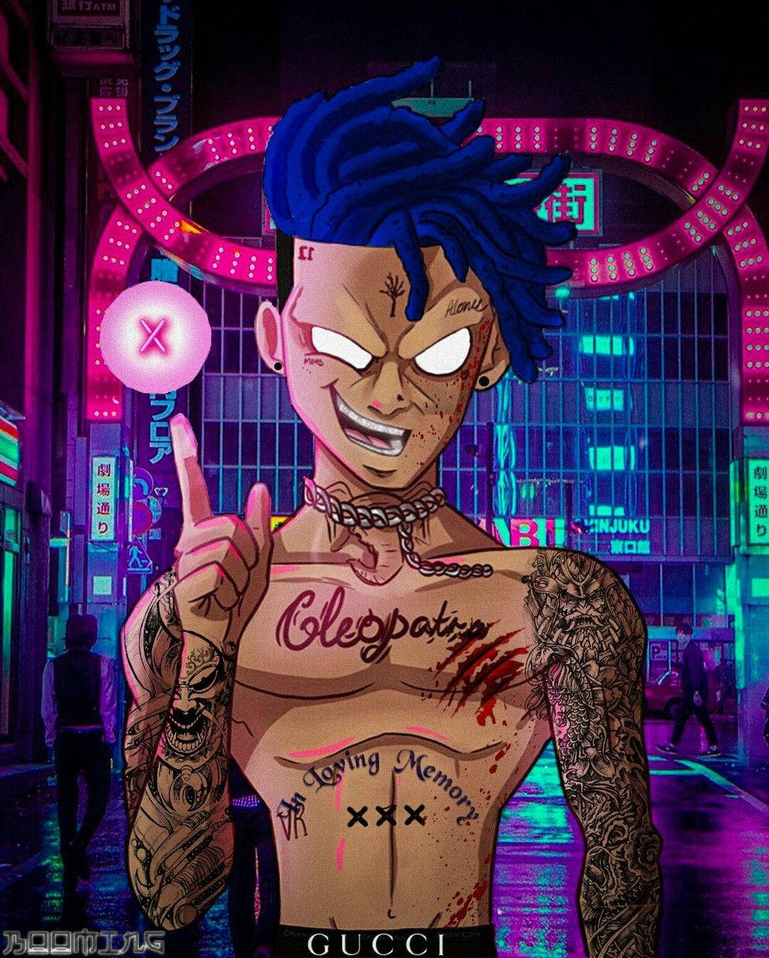 Xxxtentacion аниме рэпер с синими дредами Обои