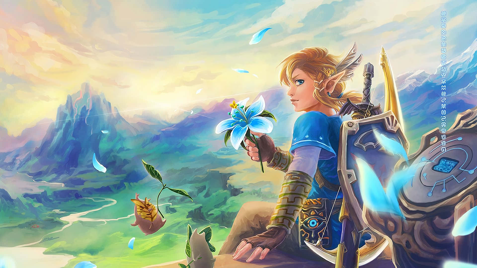Фан-арт по Zelda: Breath of the Wild — Линк с цветком Обои