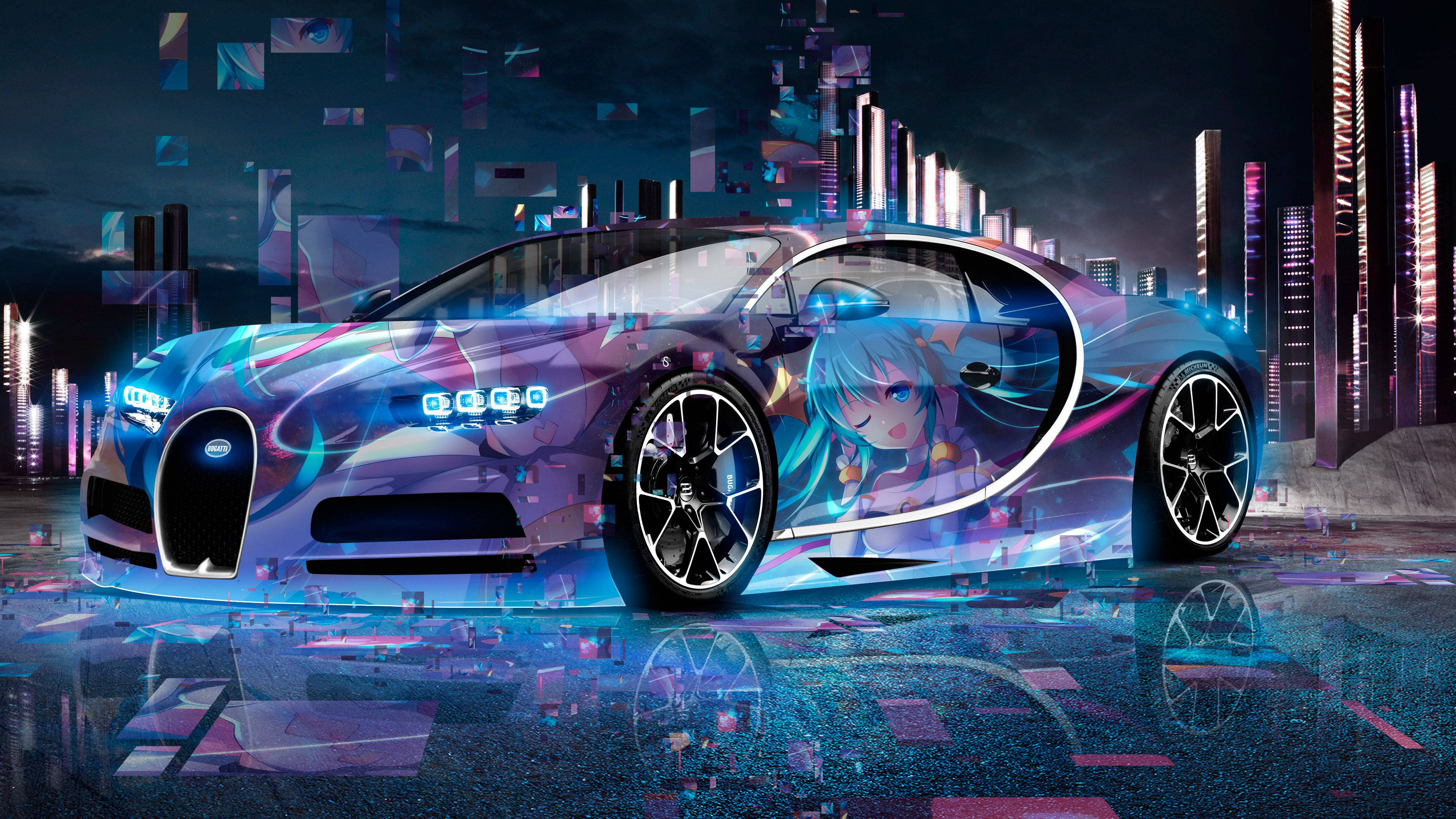 Аниме-автомобиль Bugatti Chiron Обои
