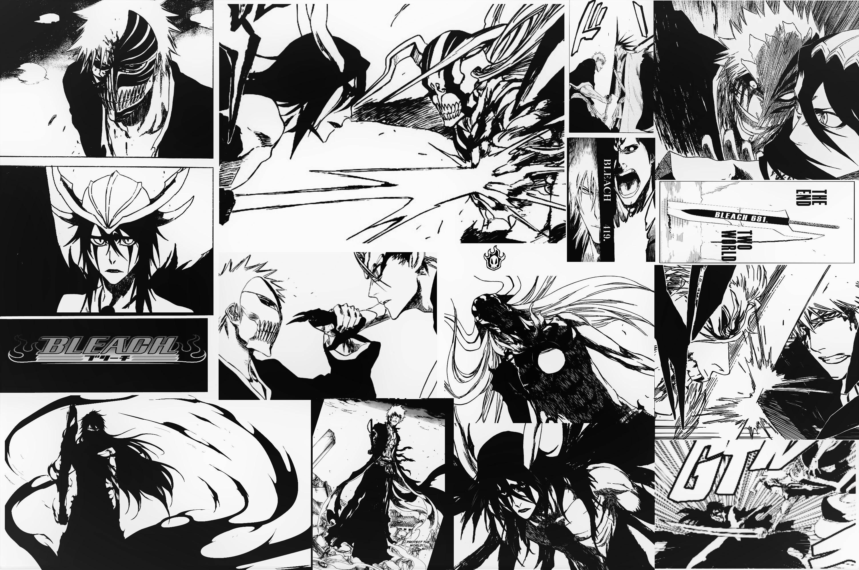 Аниме арт черно-белый Bleach Ичиго манга Обои