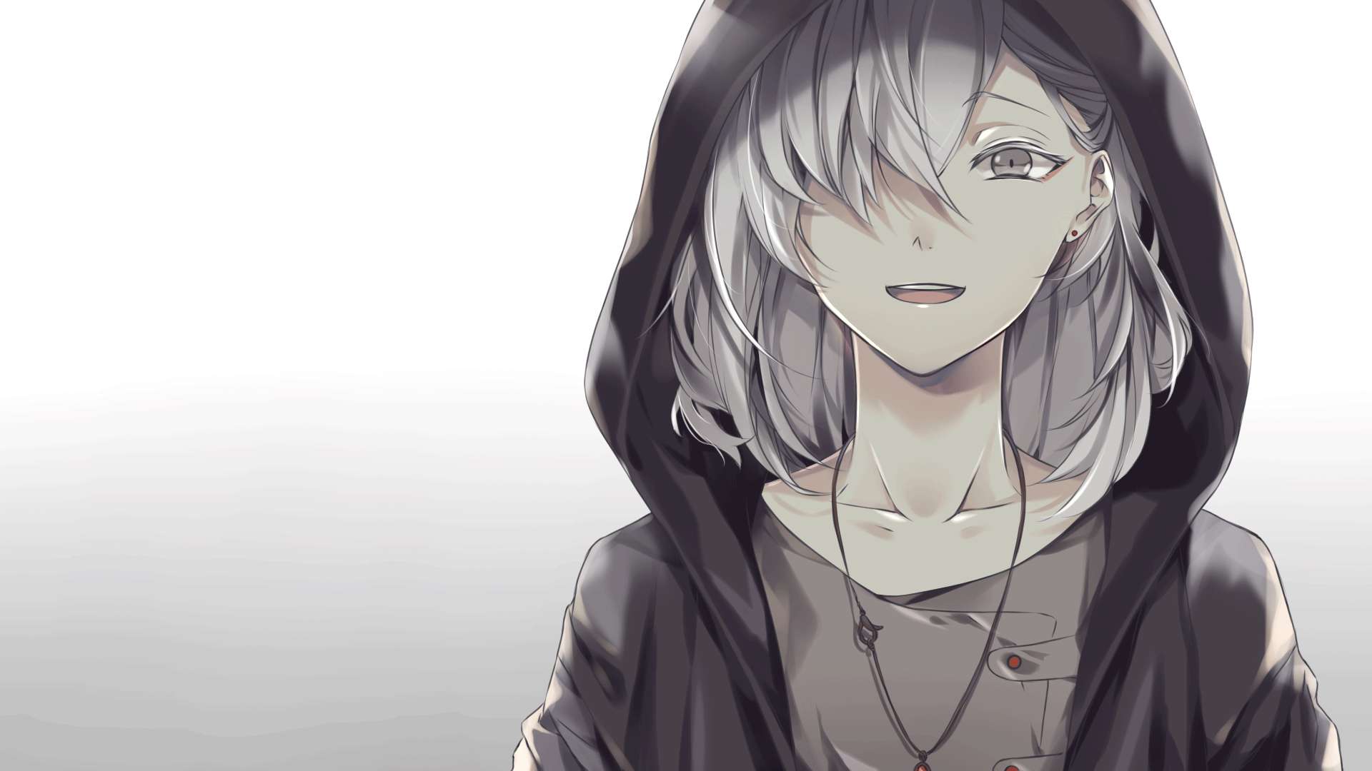Аниме парень с белыми волосами Nightcore — Милая аниме гифка Обои