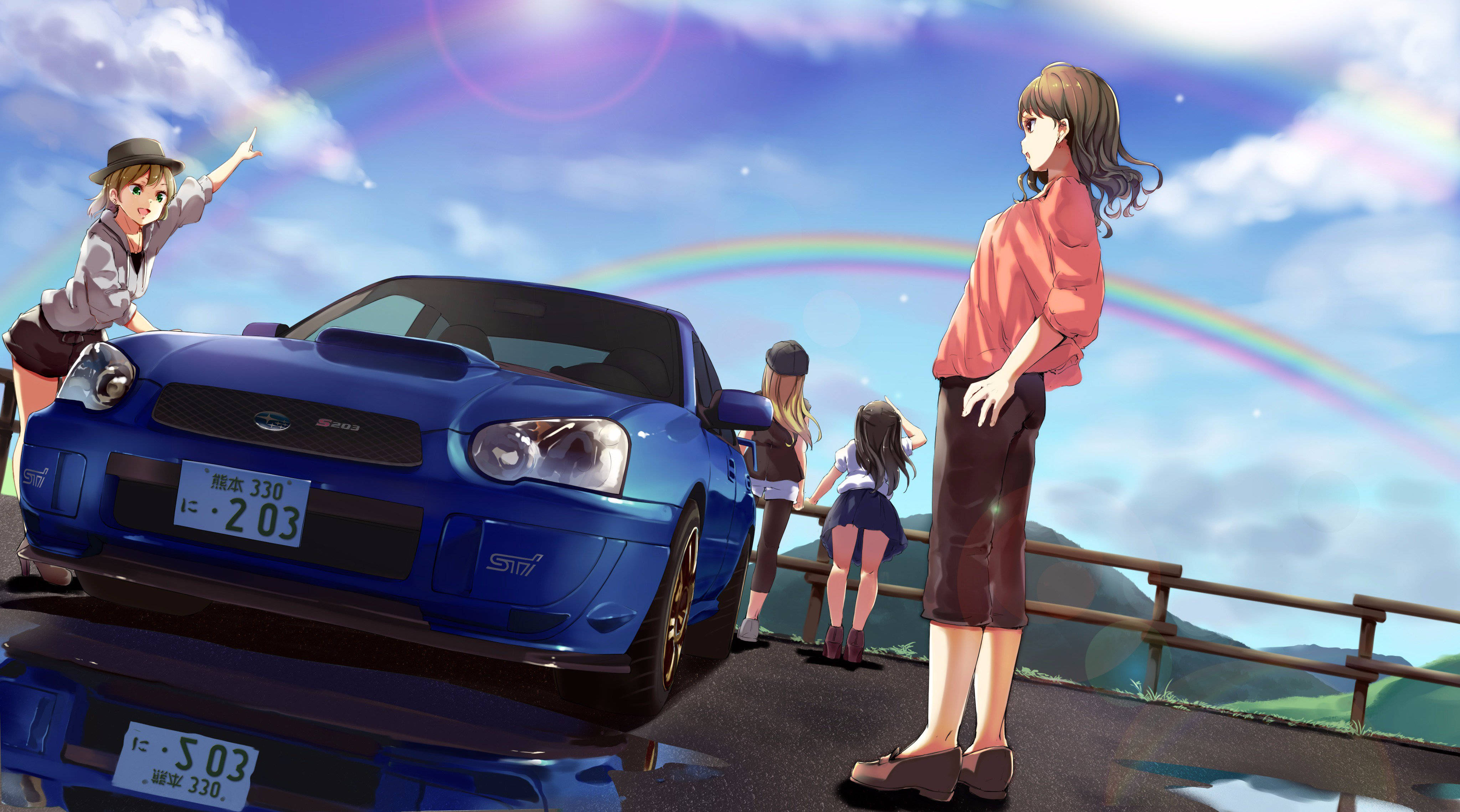 Аниме-стиль Subaru WRX в дрифте Обои
