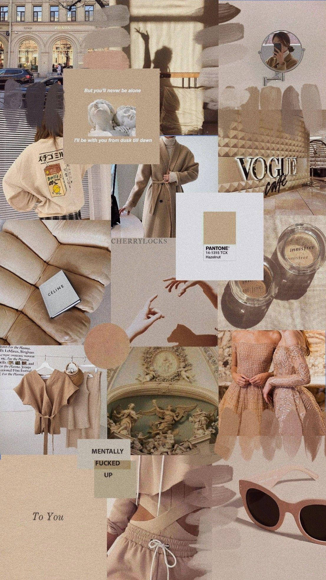 Бежево-коричневая эстетика обложки журнала Vogue Обои