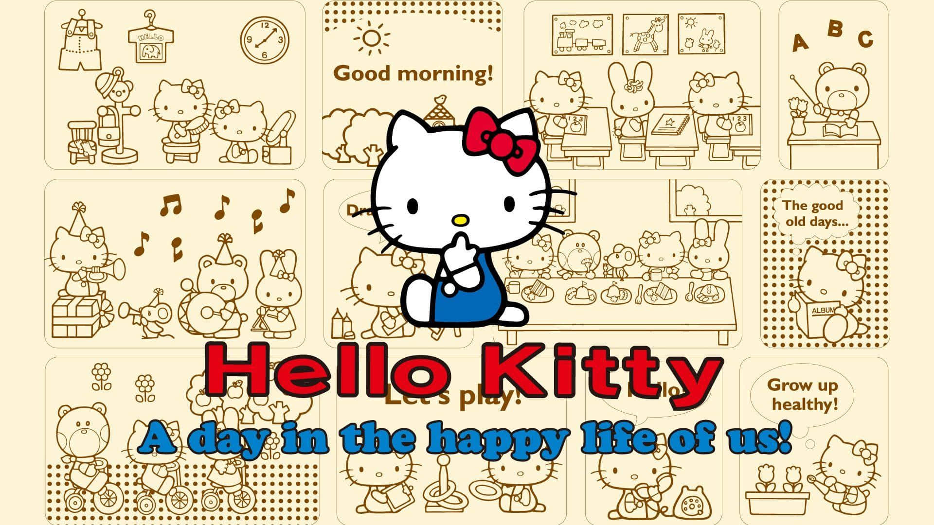 Бежевый эстетичный фон с Hello Kitty Обои