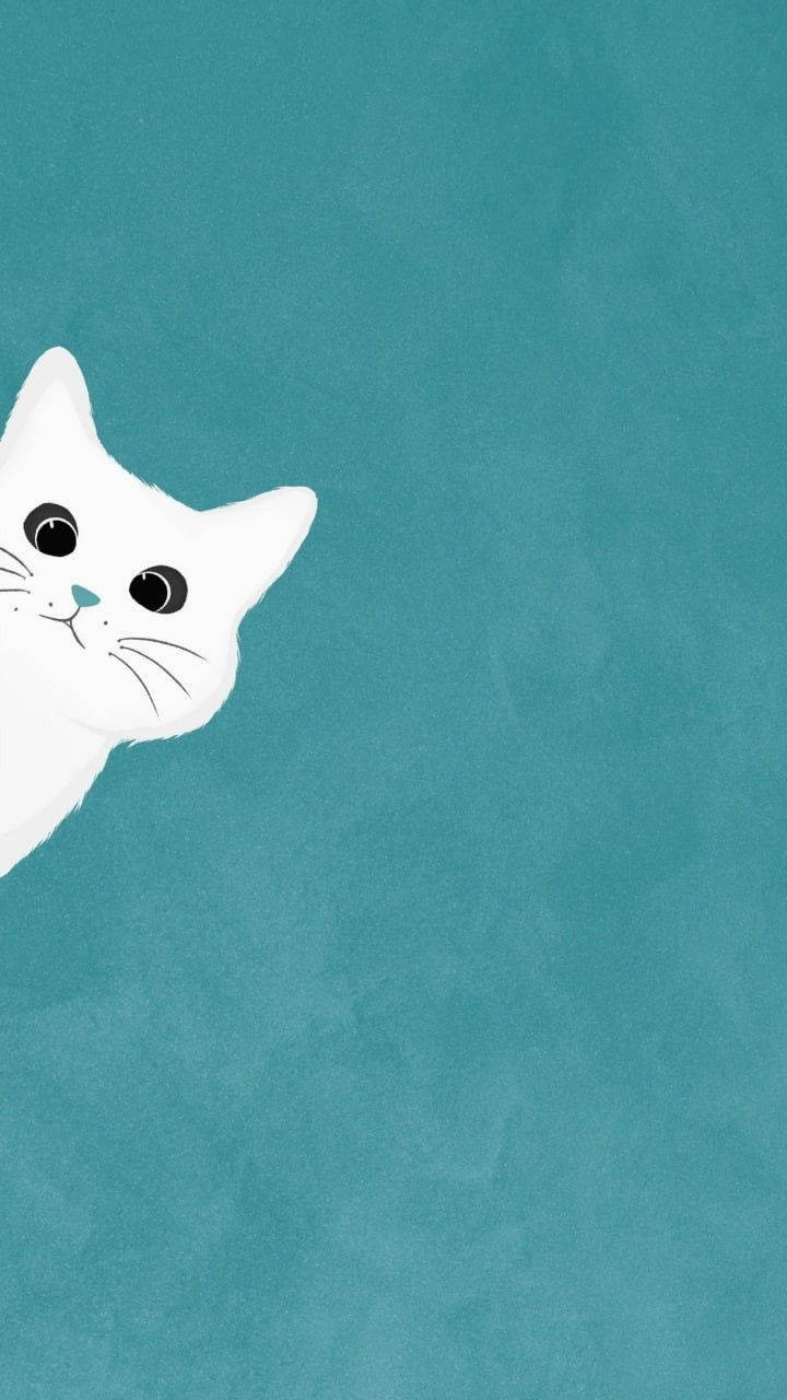 Белая кошка выглядывает, простая эстетика Обои