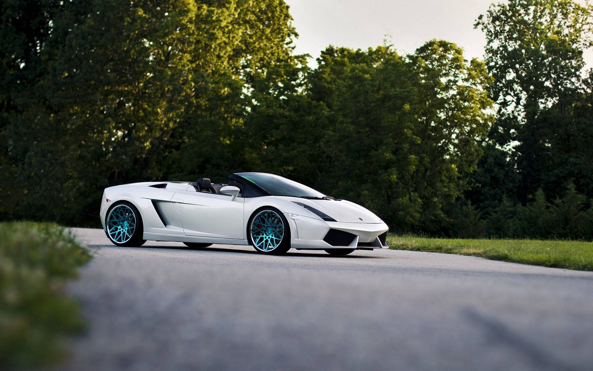Обои с белым Lamborghini Gallardo Spyder с открытым верхом.