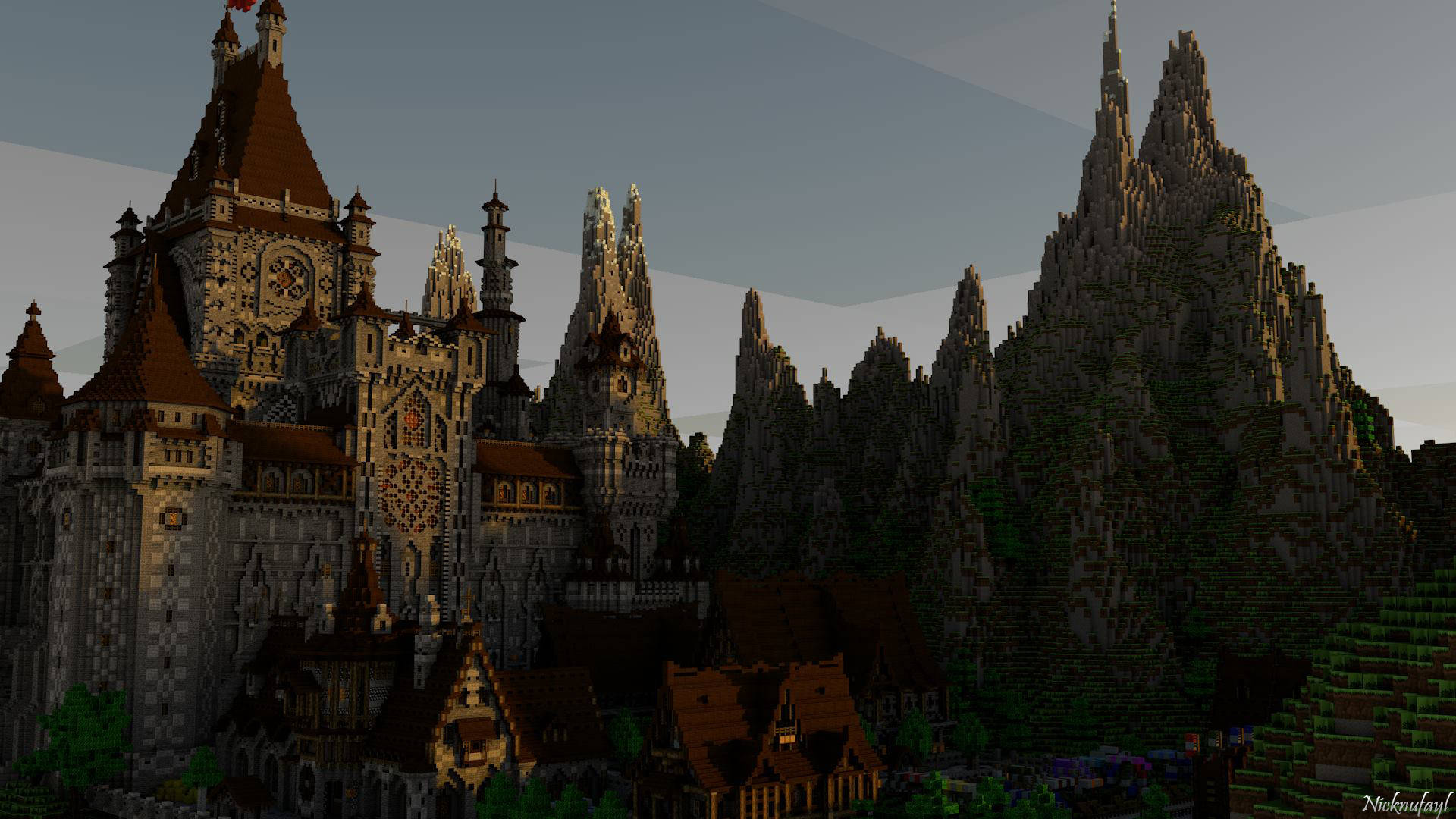 Большой замок из булыжника Minecraft HD Обои