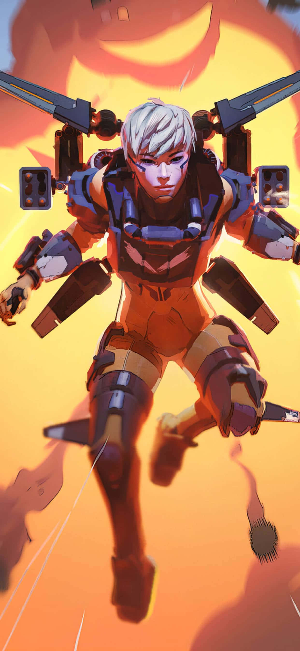 Валькирия Apex Legends прыгает на фоне взрыва Обои