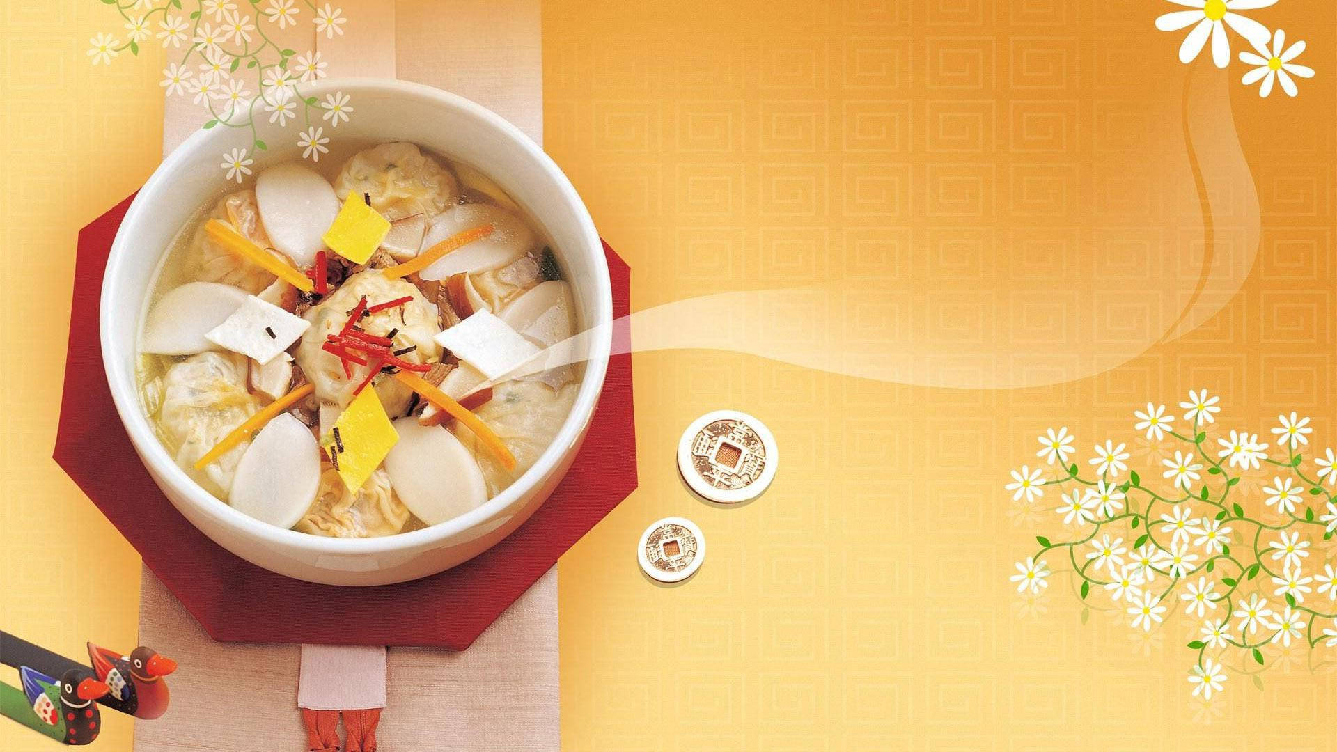 Вкусный китайский суп с редькой в миске Обои