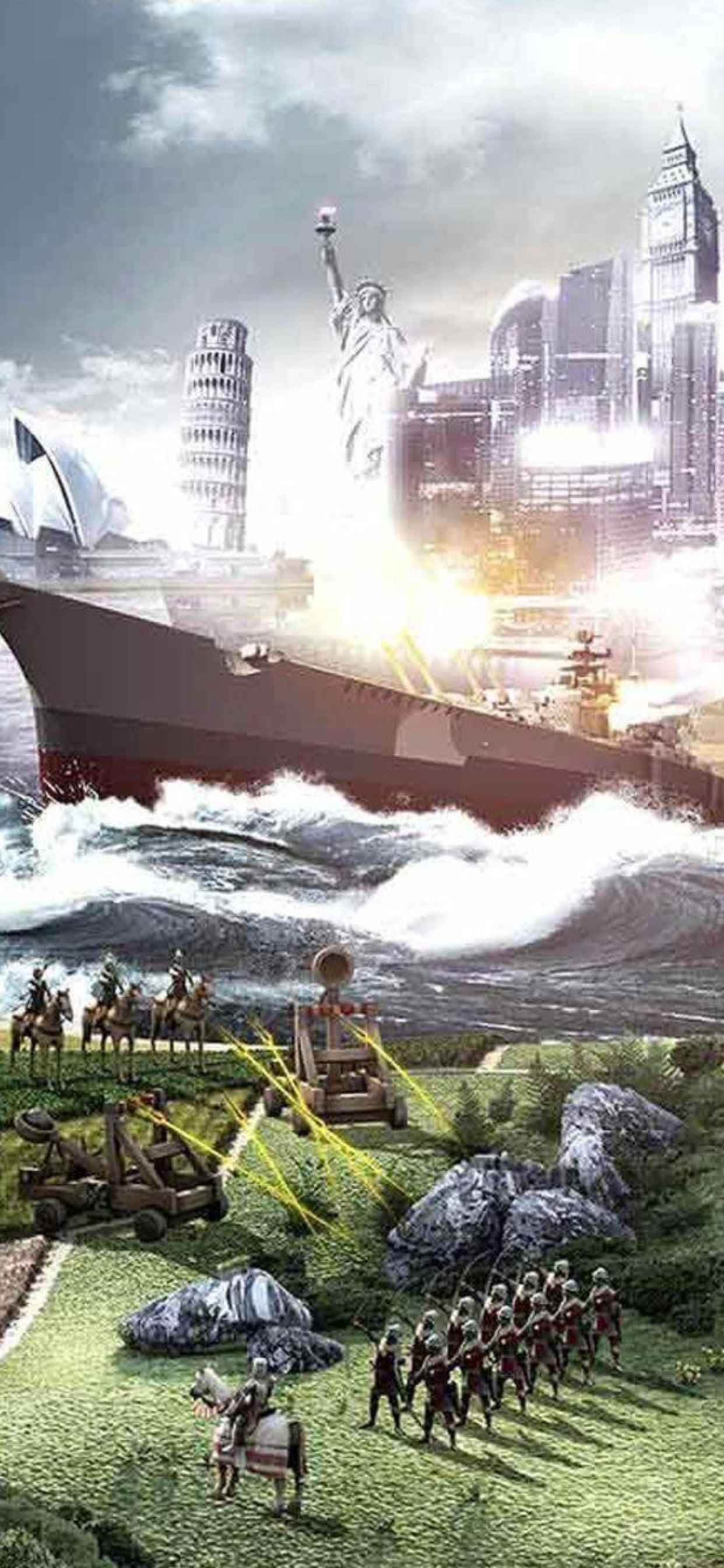 военный корабль в воде с солдатами Обои