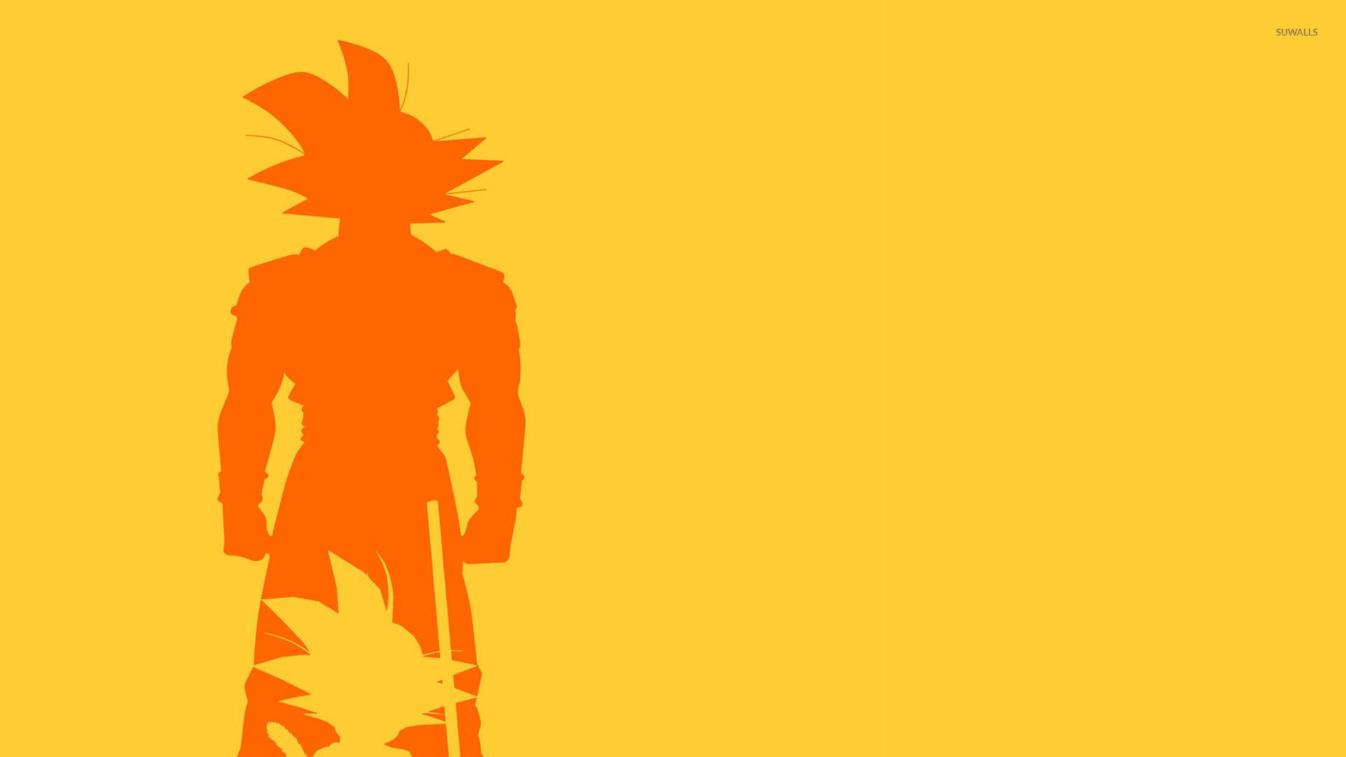 Dragon Ball Z супер бройли Сан Гоку и тень Гохана на оранжевом и желтом минималистичном фоне.