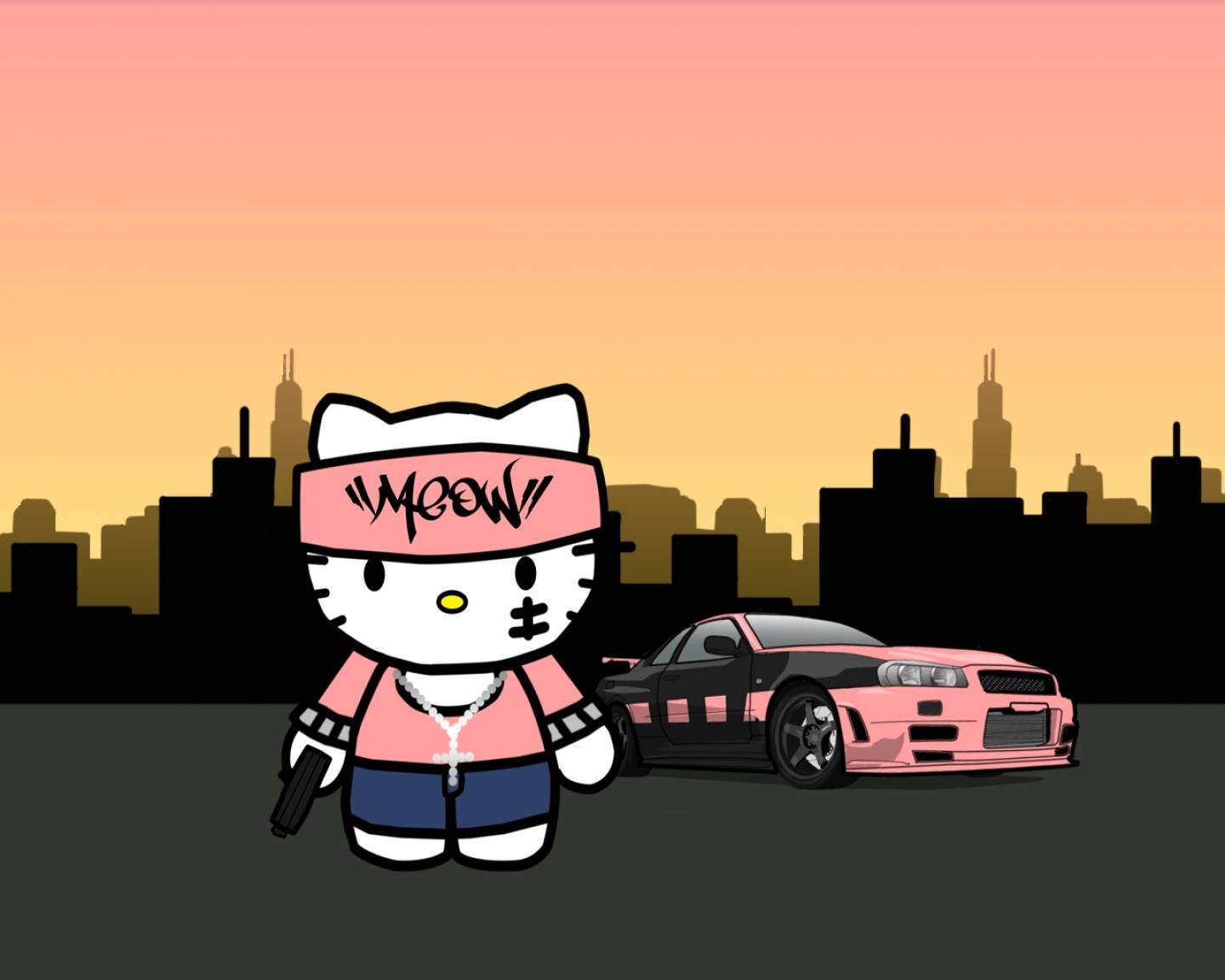 Гангстерская эстетика Hello Kitty Обои
