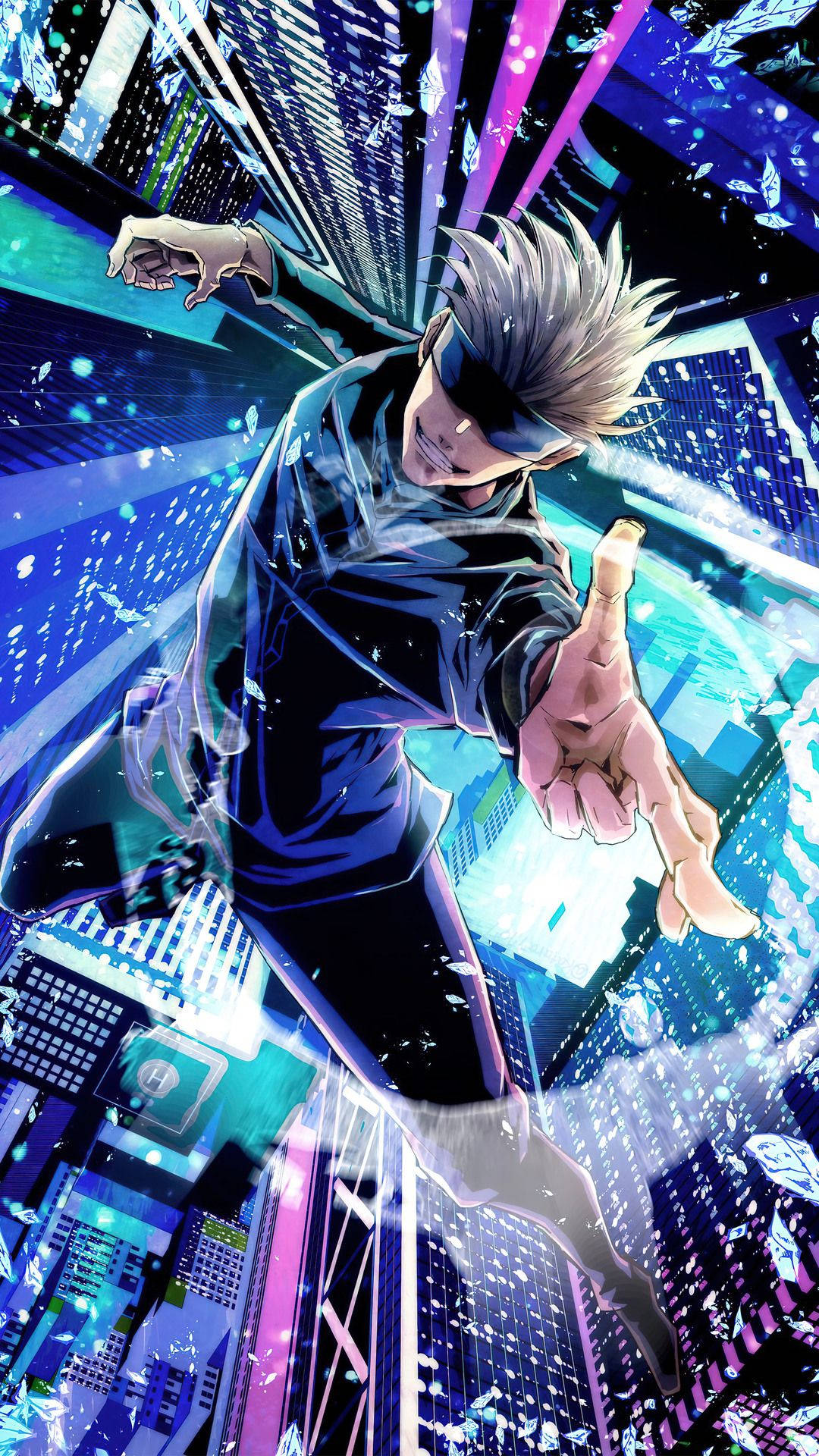 Годжо Сатору небоскребы Jujutsu Kaisen iPhone Обои