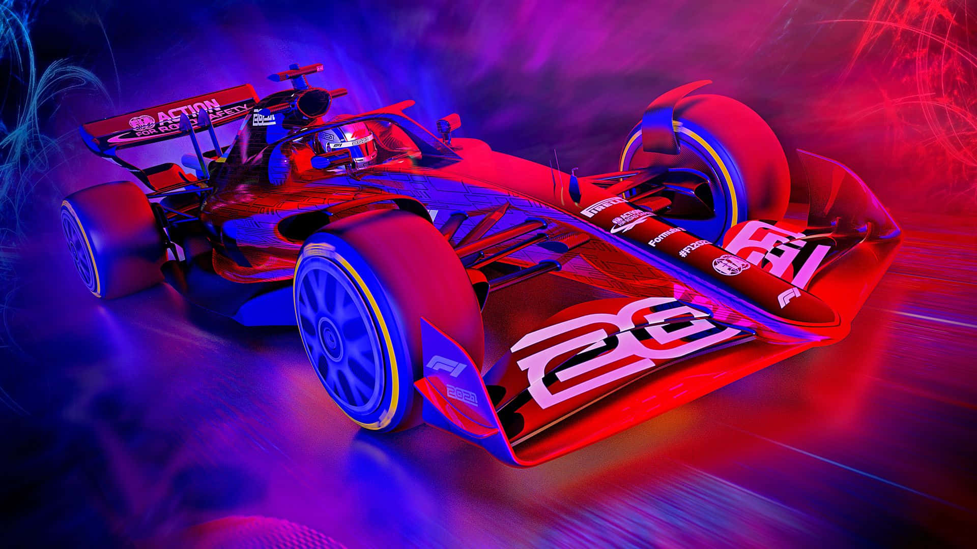 Гоночный автомобиль F1 в фиолетово-красной эстетике Обои