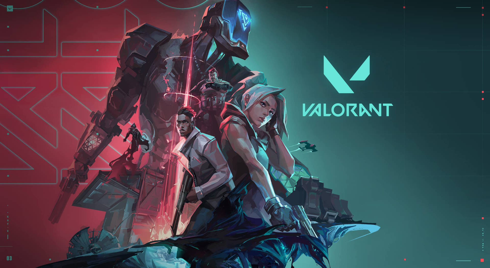 Обои Valorant в красных и бирюзовых тонах