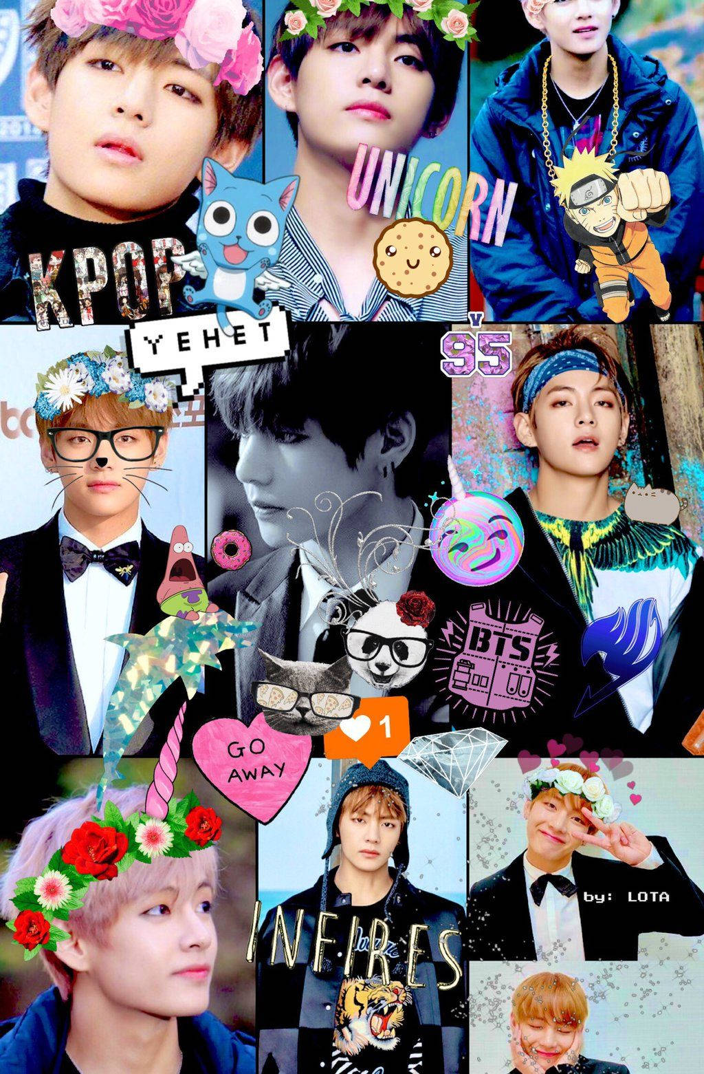 Участники BTS: V, Чонгук, Чимин, Шуга, Джин, RM и Джей-Хоуп с милыми наклейками.