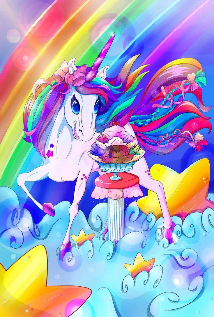 Единорог Lisa Frank с мороженым Обои