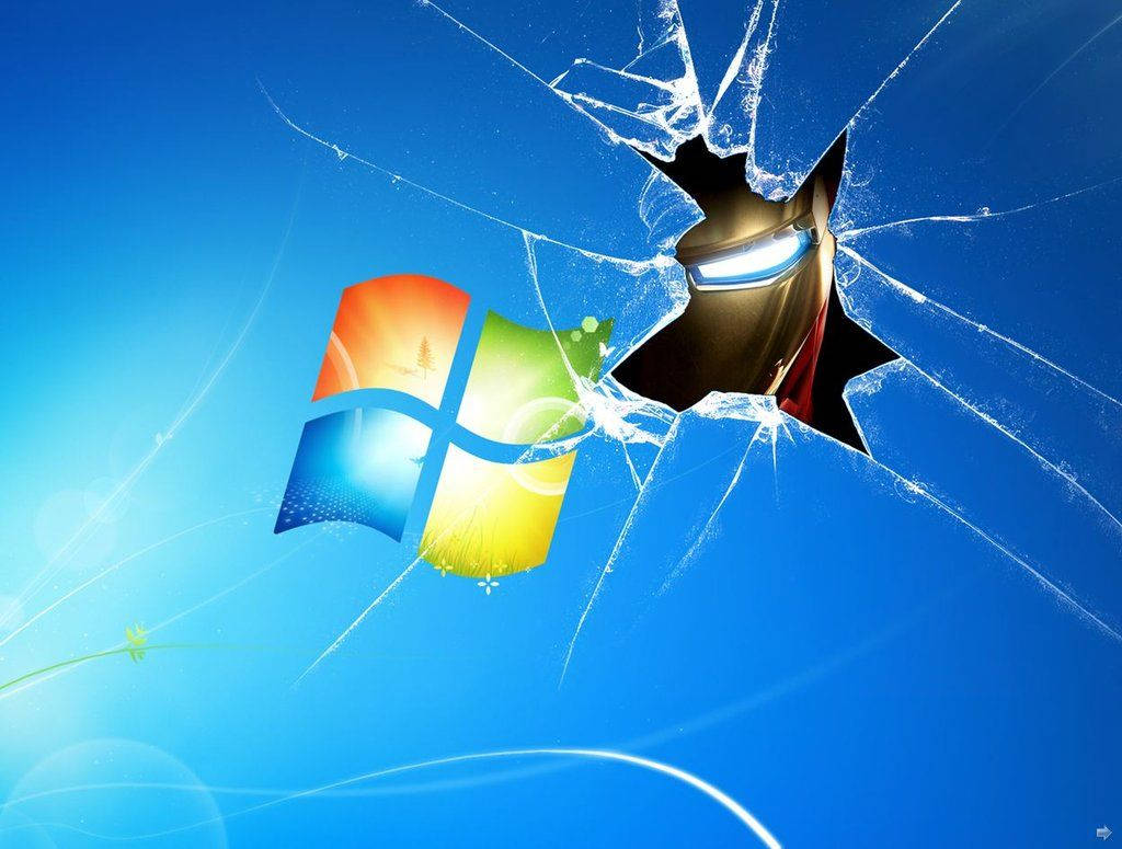 Обои Железный человек на разбитом экране Windows