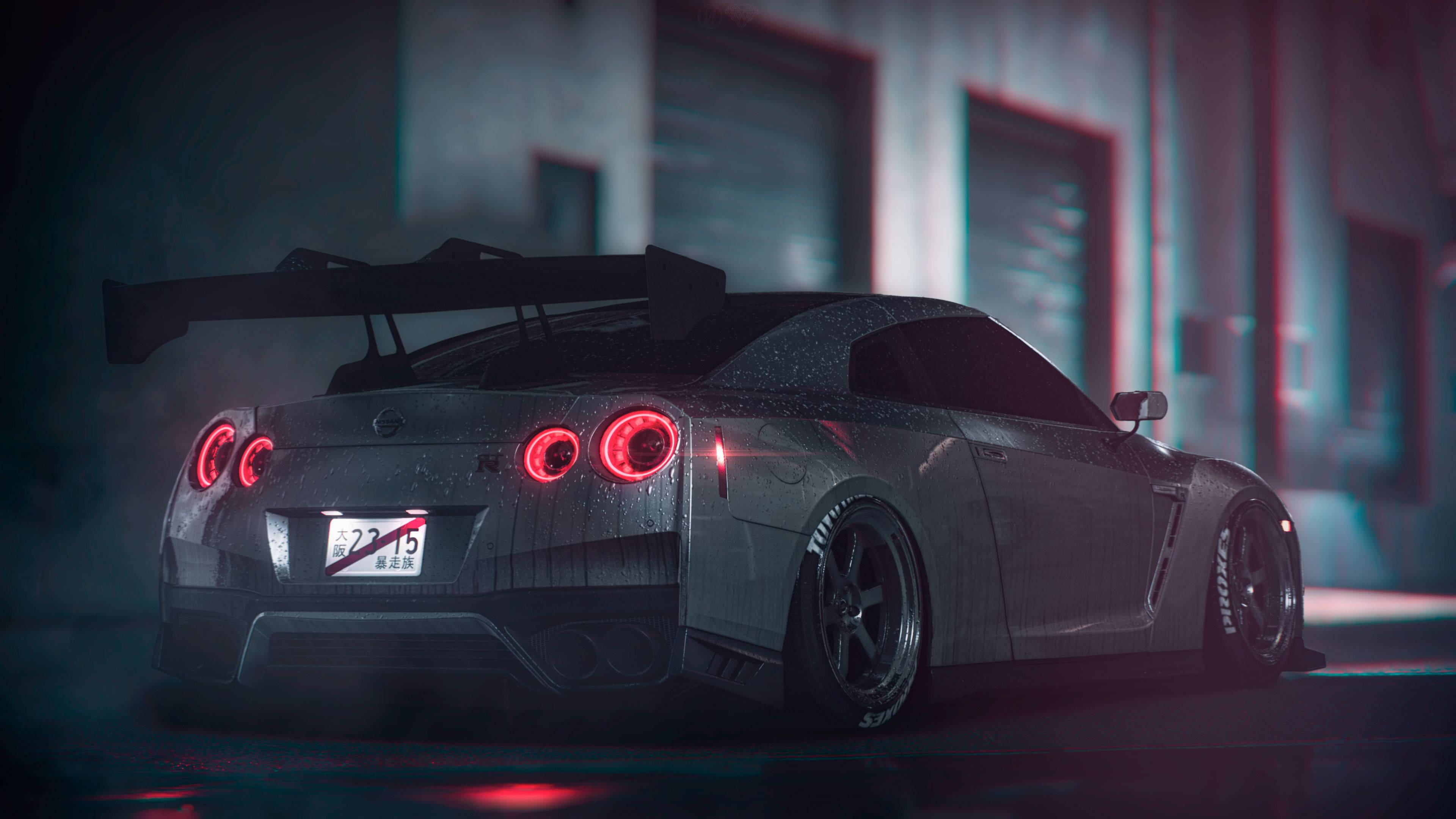 Задние фонари серого Nissan GT R 4K Обои