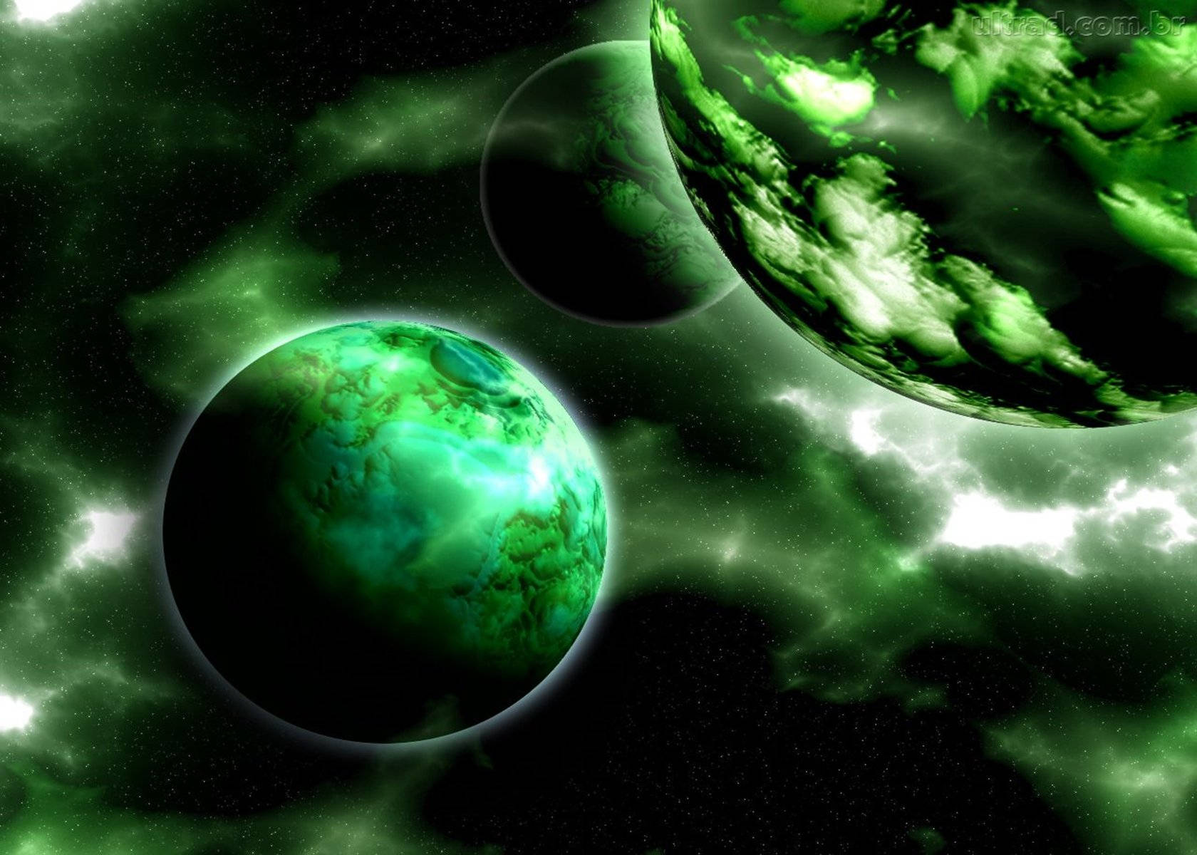 Зеленая космическая светящаяся система Обои