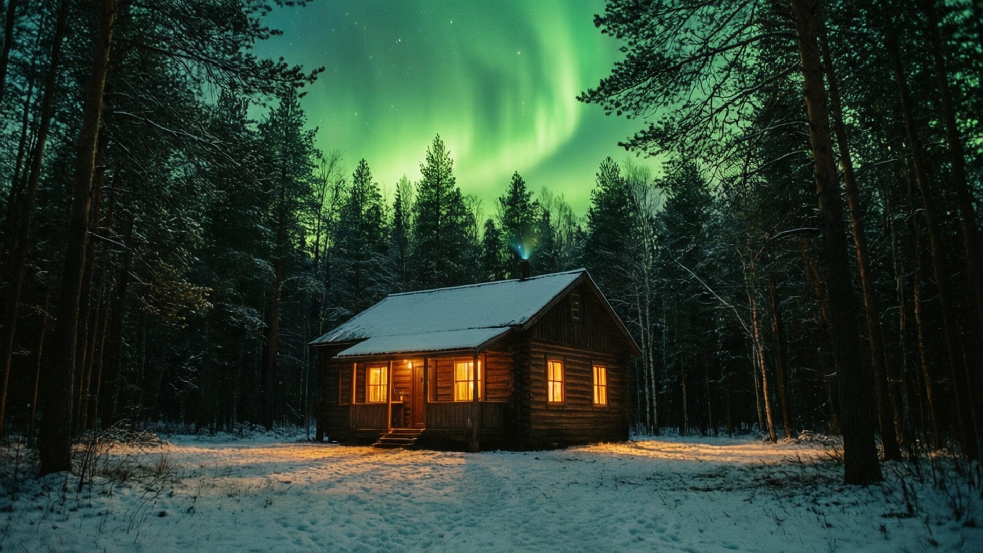 Зеленая светящаяся хижина Обои