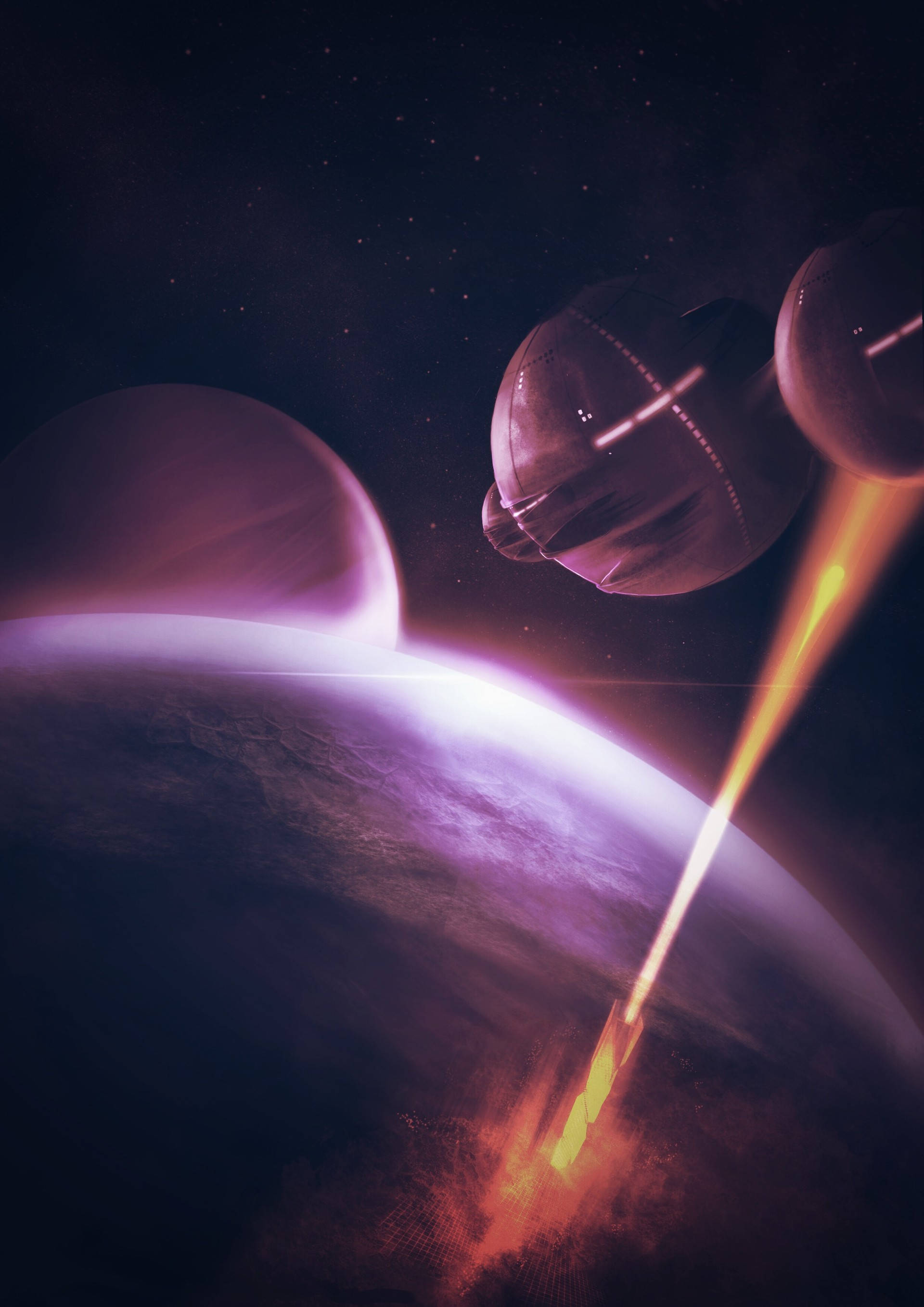 Alien ship attacking a city Обои