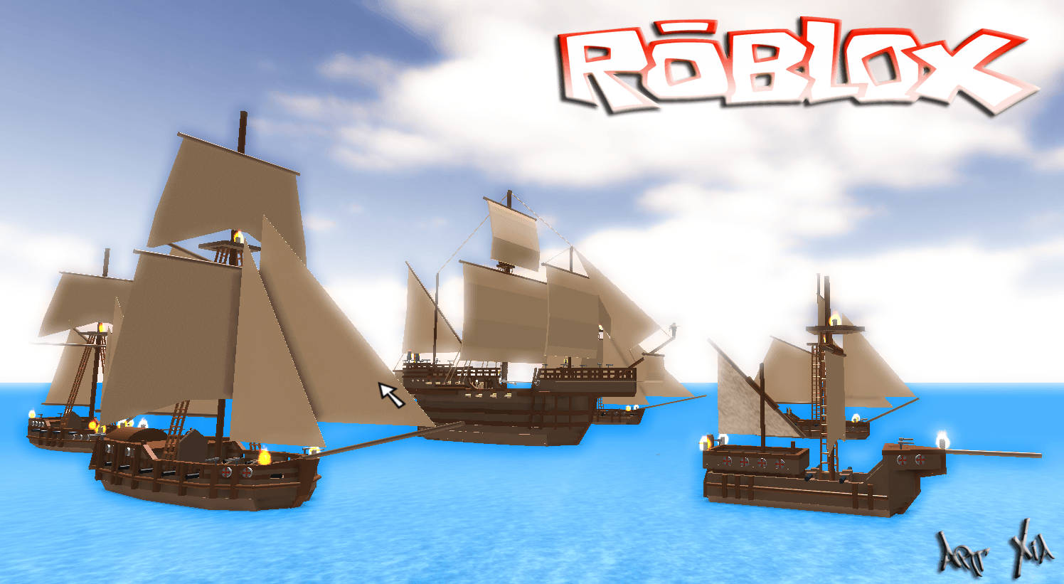 Потрясающие 3D-обои пиратских кораблей в онлайн-игре Roblox.