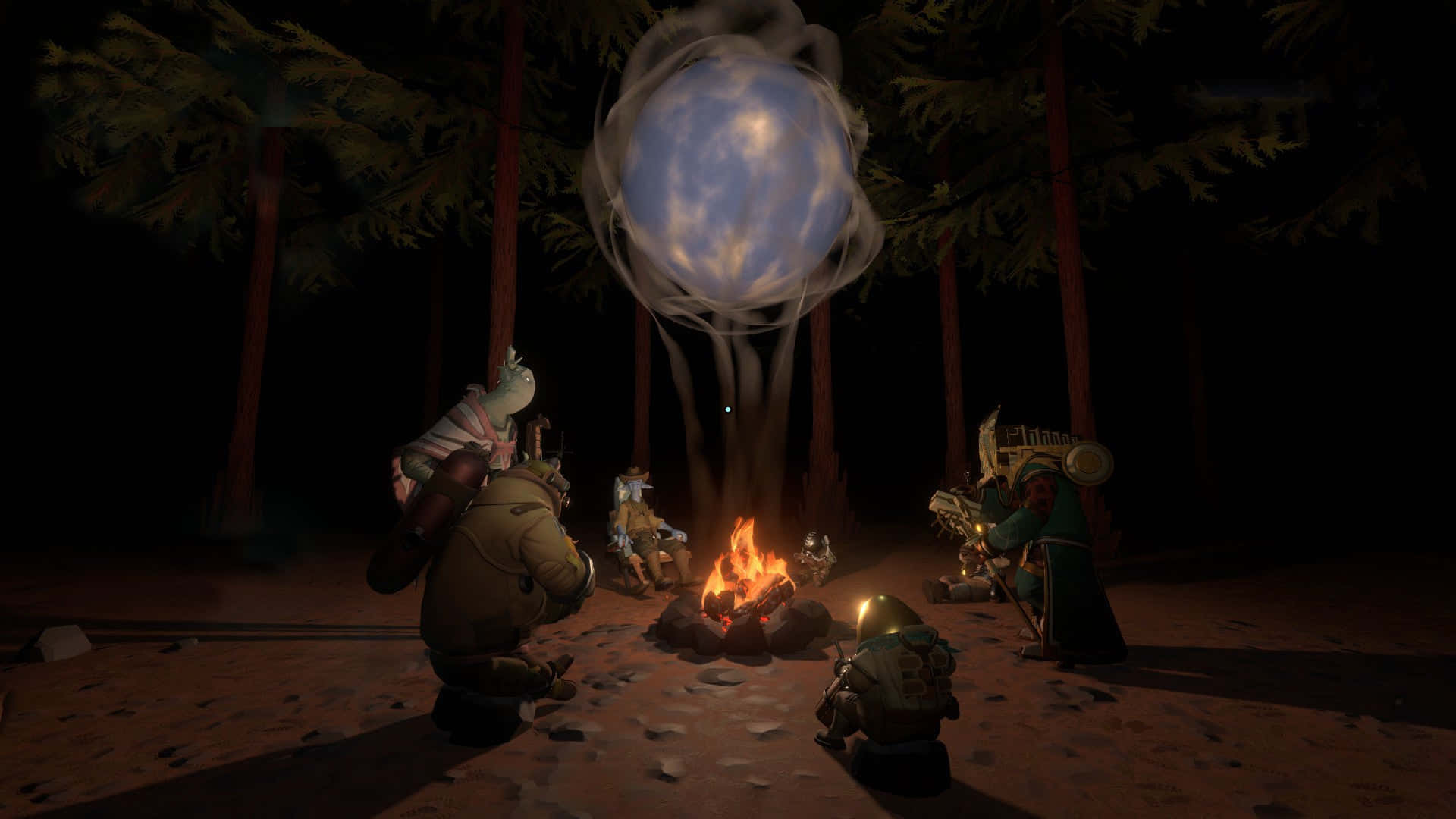 Исследователи Outer Wilds у костра Обои