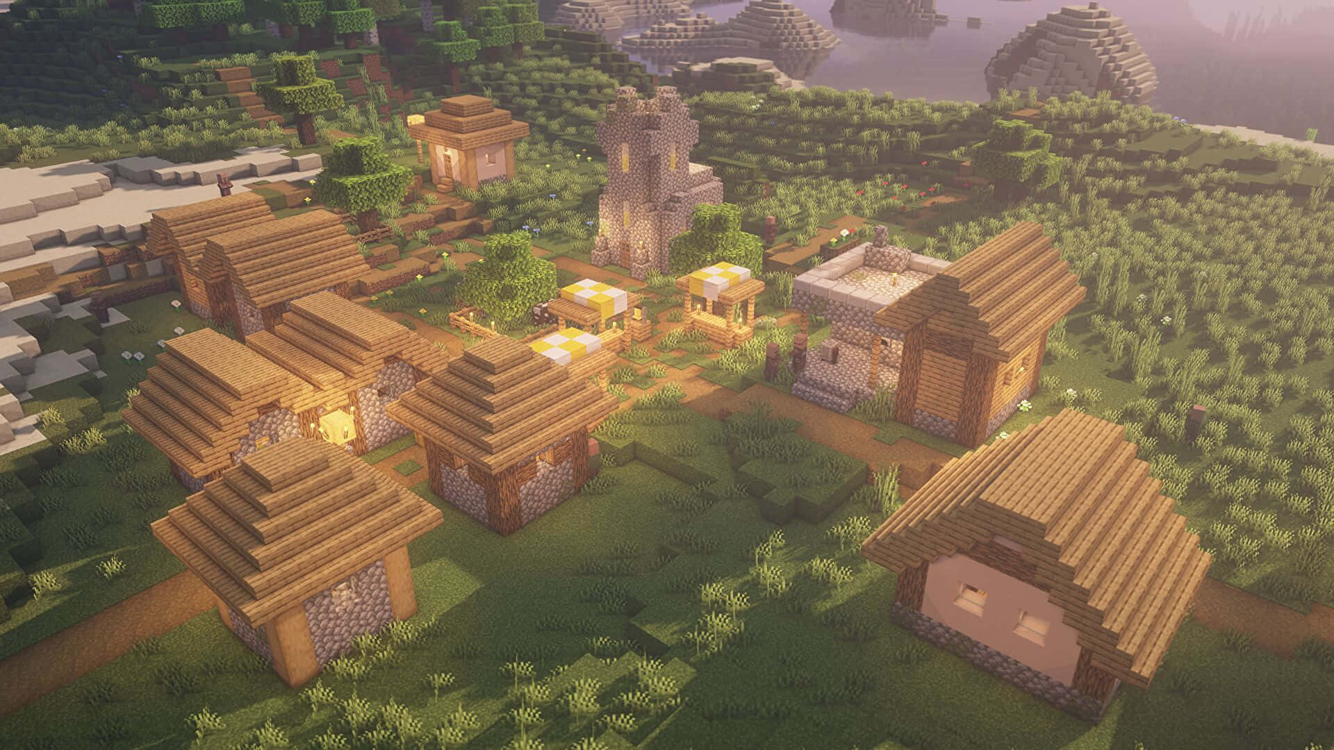 Картинка деревенских домов из Minecraft Обои