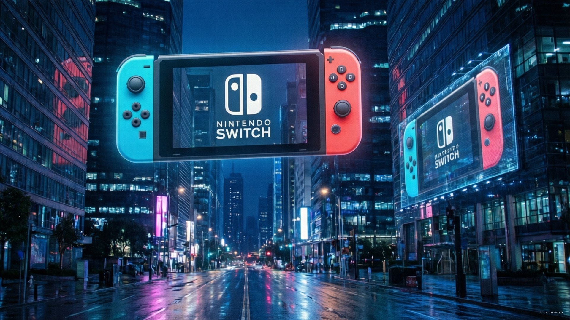 Киберпанк-город с Nintendo Switch Обои