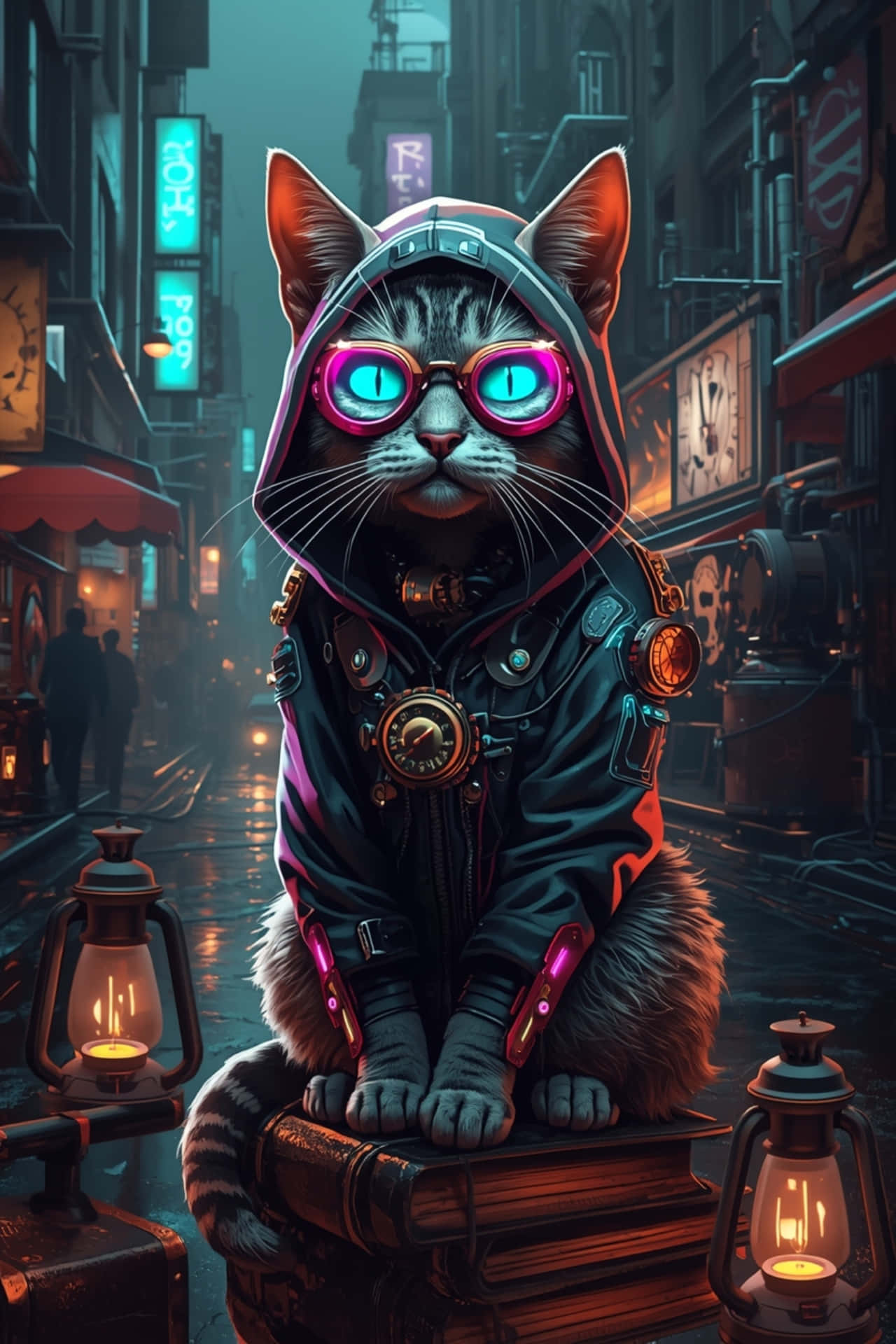 худи,техно,арт,футуристичный,котенок,стимпанк,неон,очки,кот,киберпанк