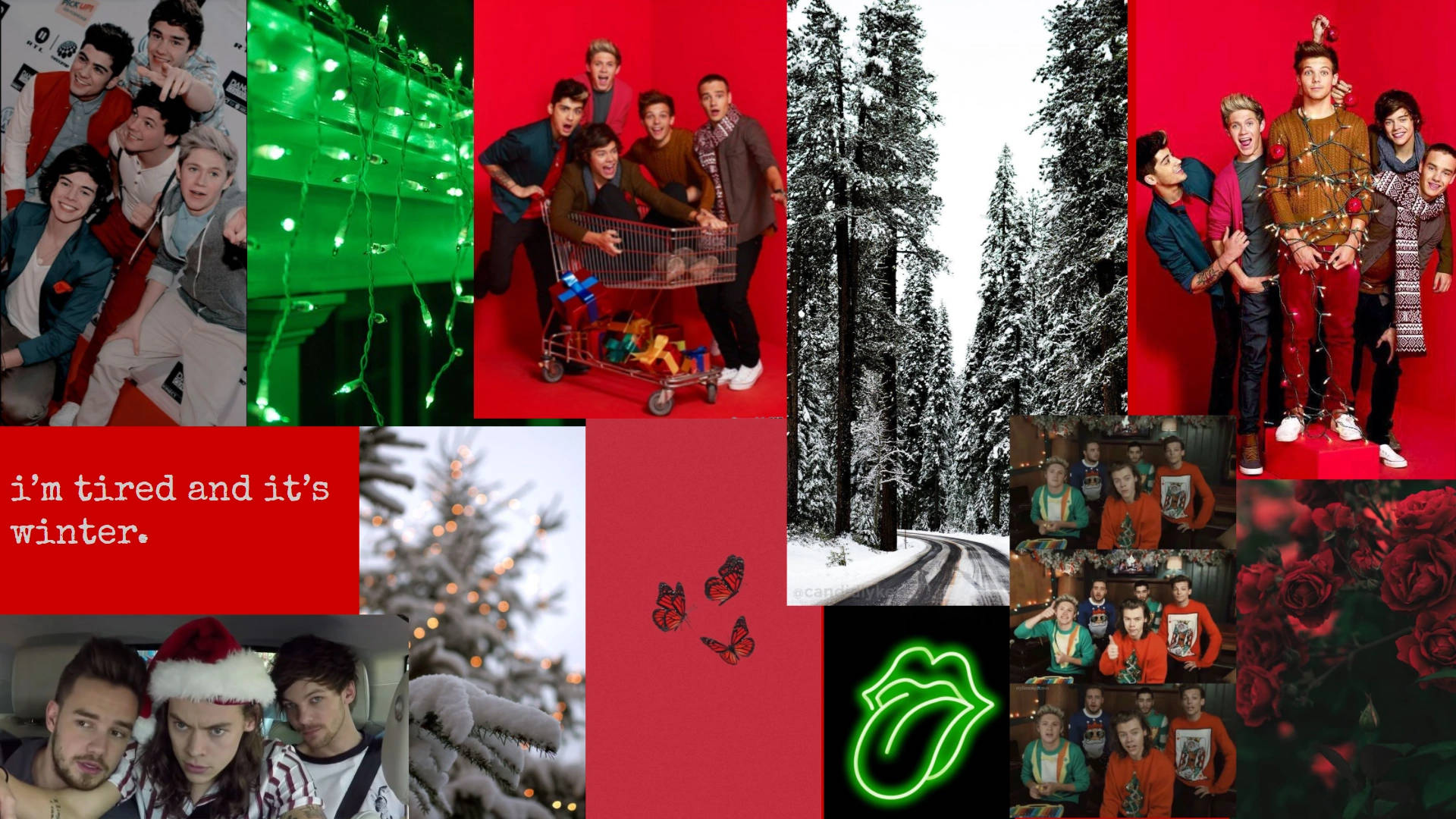 Коллаж One Direction на Рождество Обои