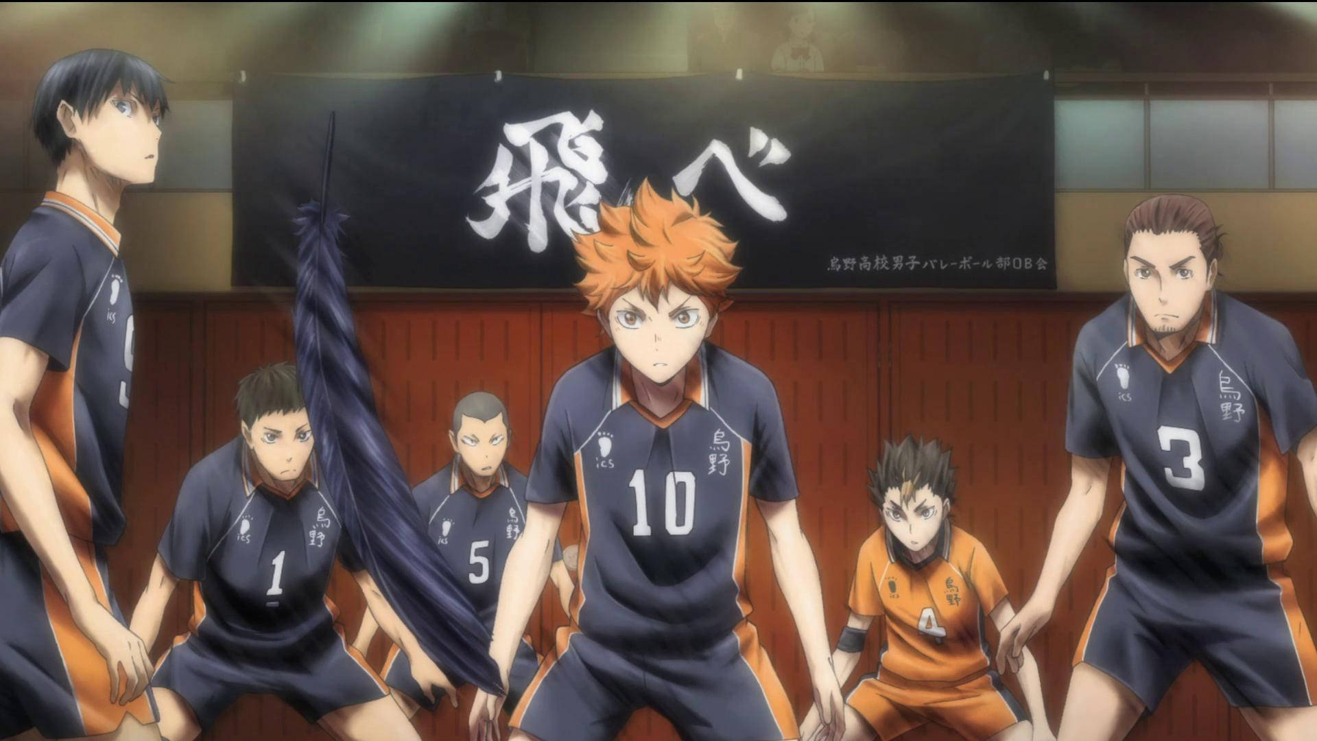Команда Карасуно на площадке Обои Haikyuu для рабочего стола