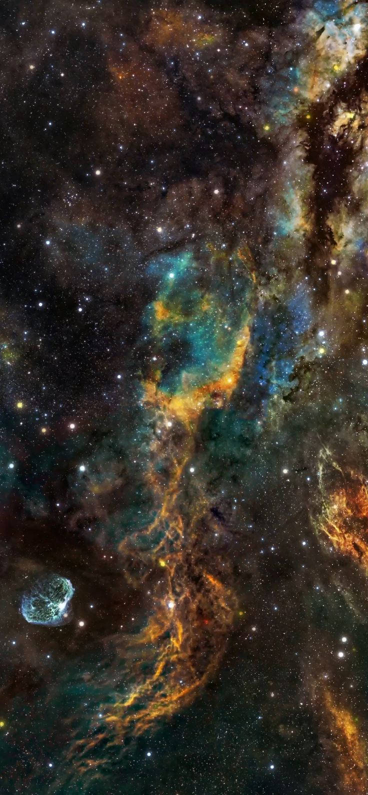 Коричневая, синяя и оранжевая галактика вживую Обои