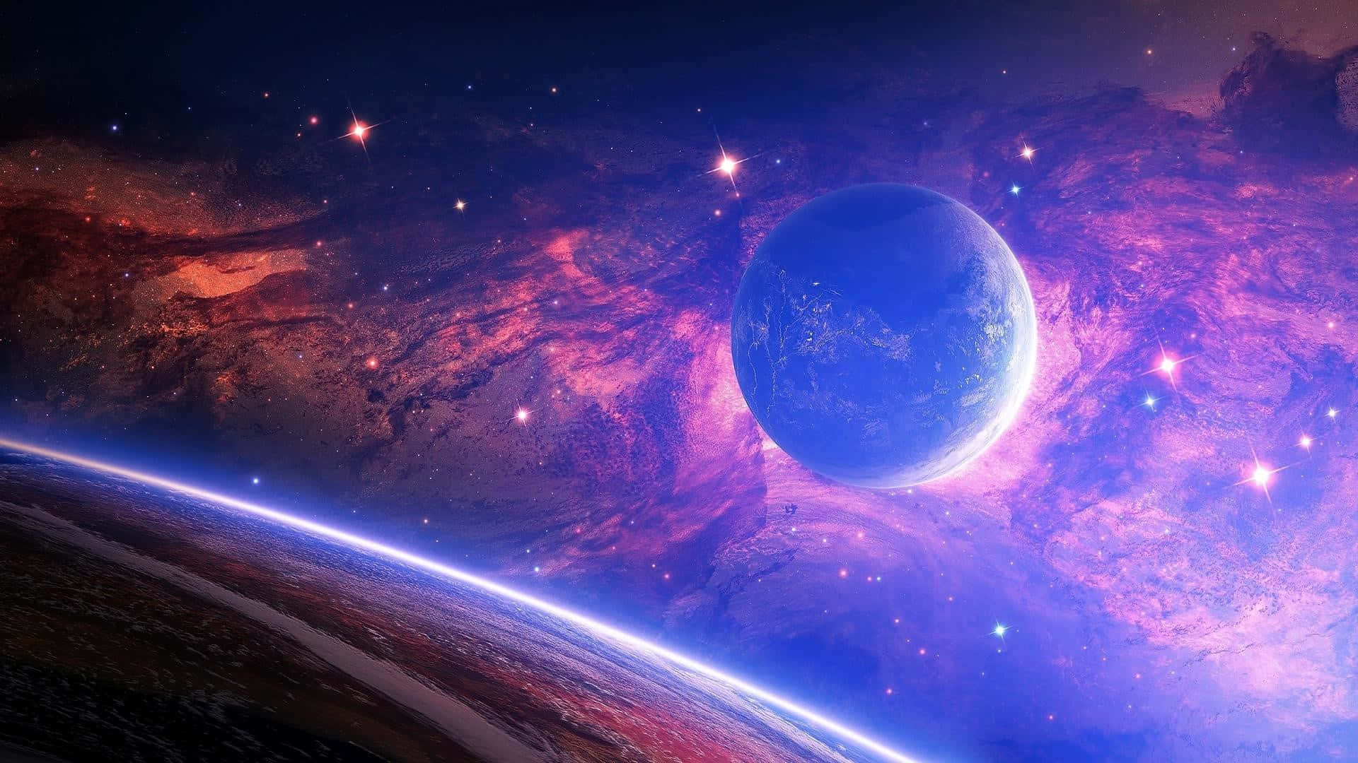 Космические планеты с ярким светом на рабочий стол Обои