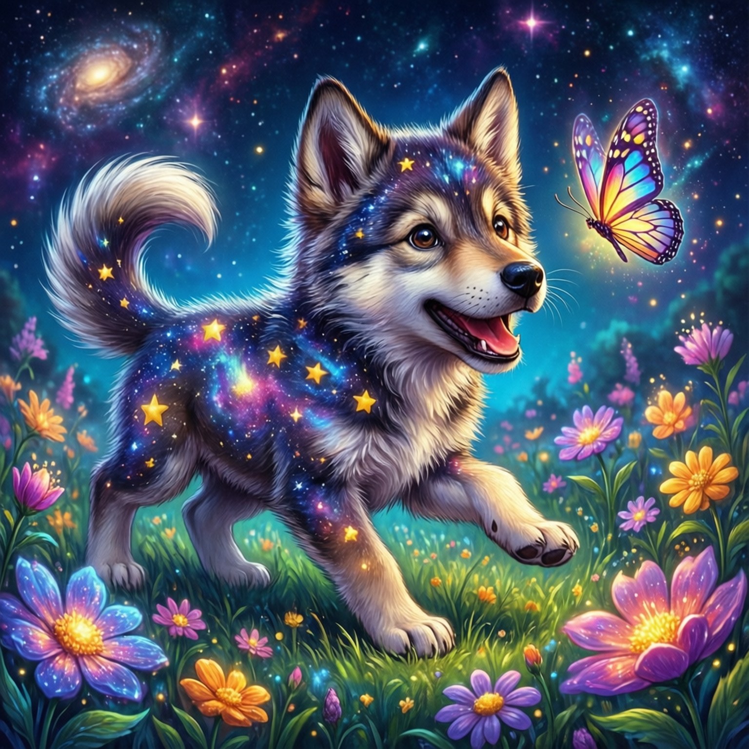 Космический щенок играет Обои