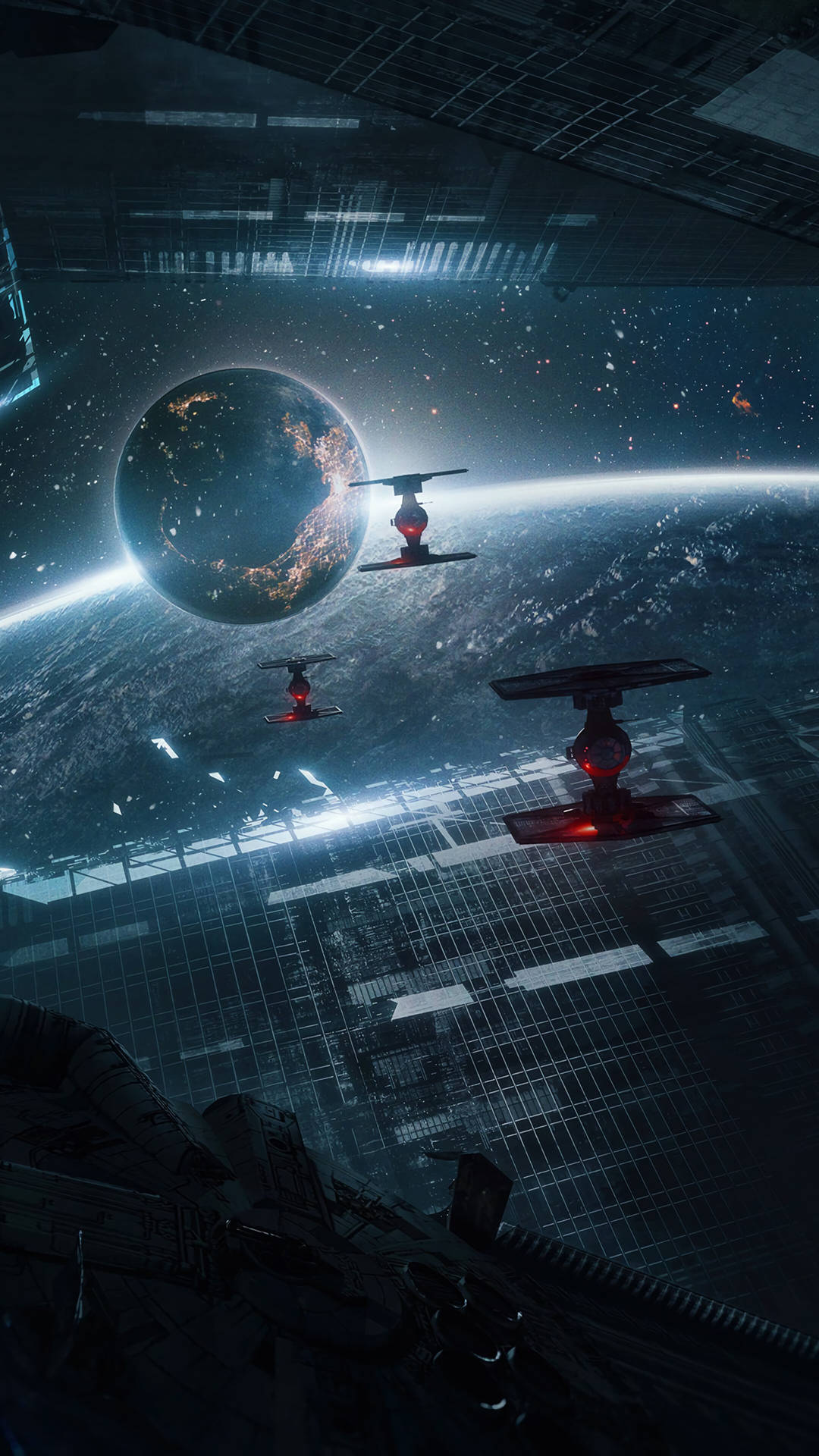 Космос с истребителями TIE 4K для телефона — Космос гиф Обои