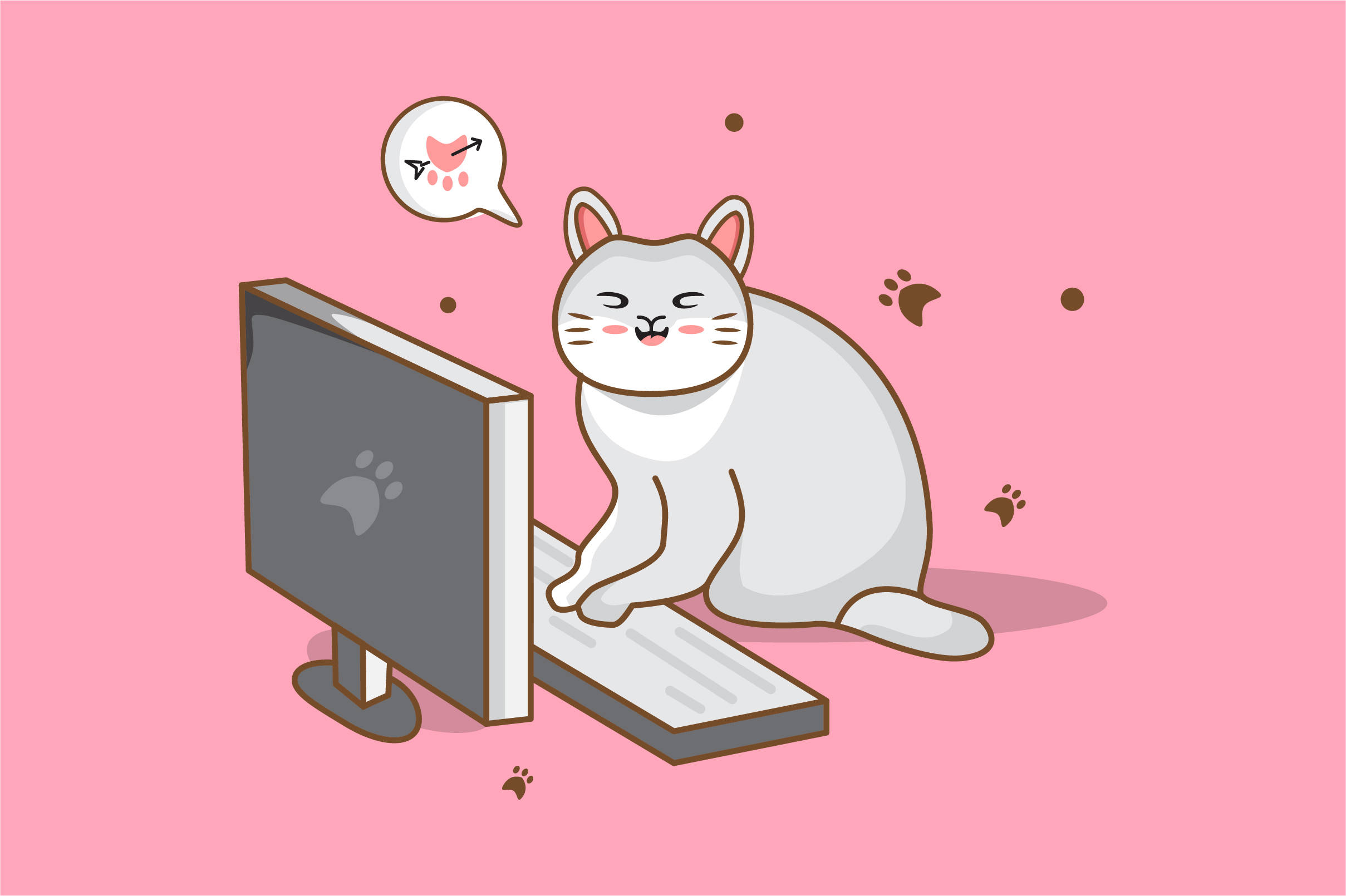 Кот за клавиатурой компьютера Обои
