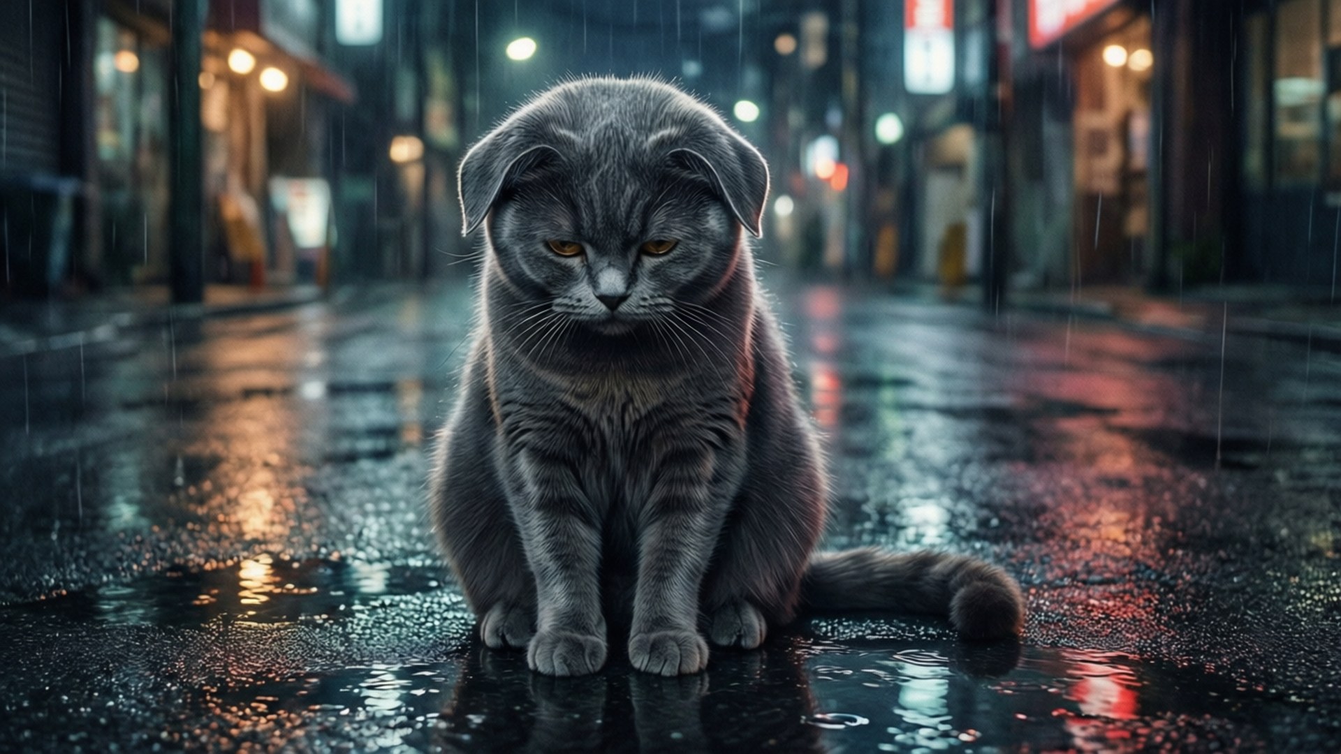 Кот на дождливой улице Обои
