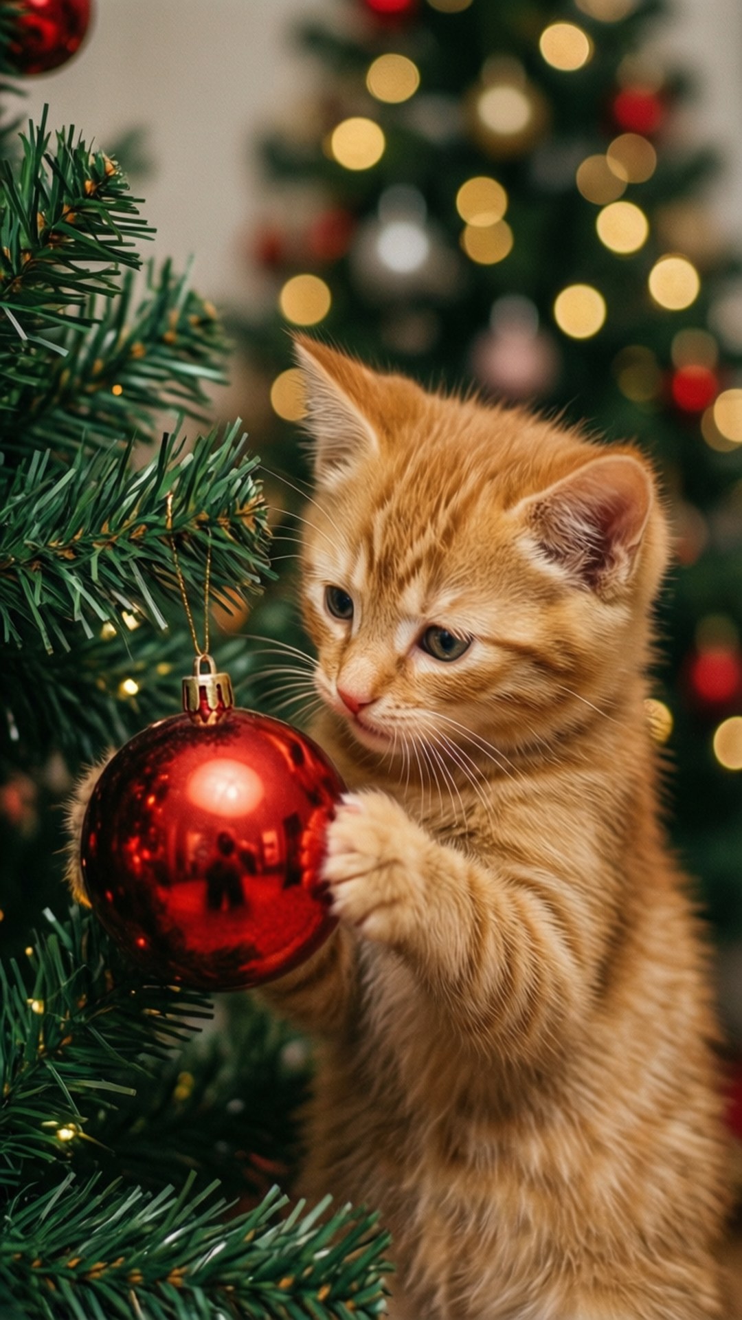 Котенок и елочная игрушка Обои