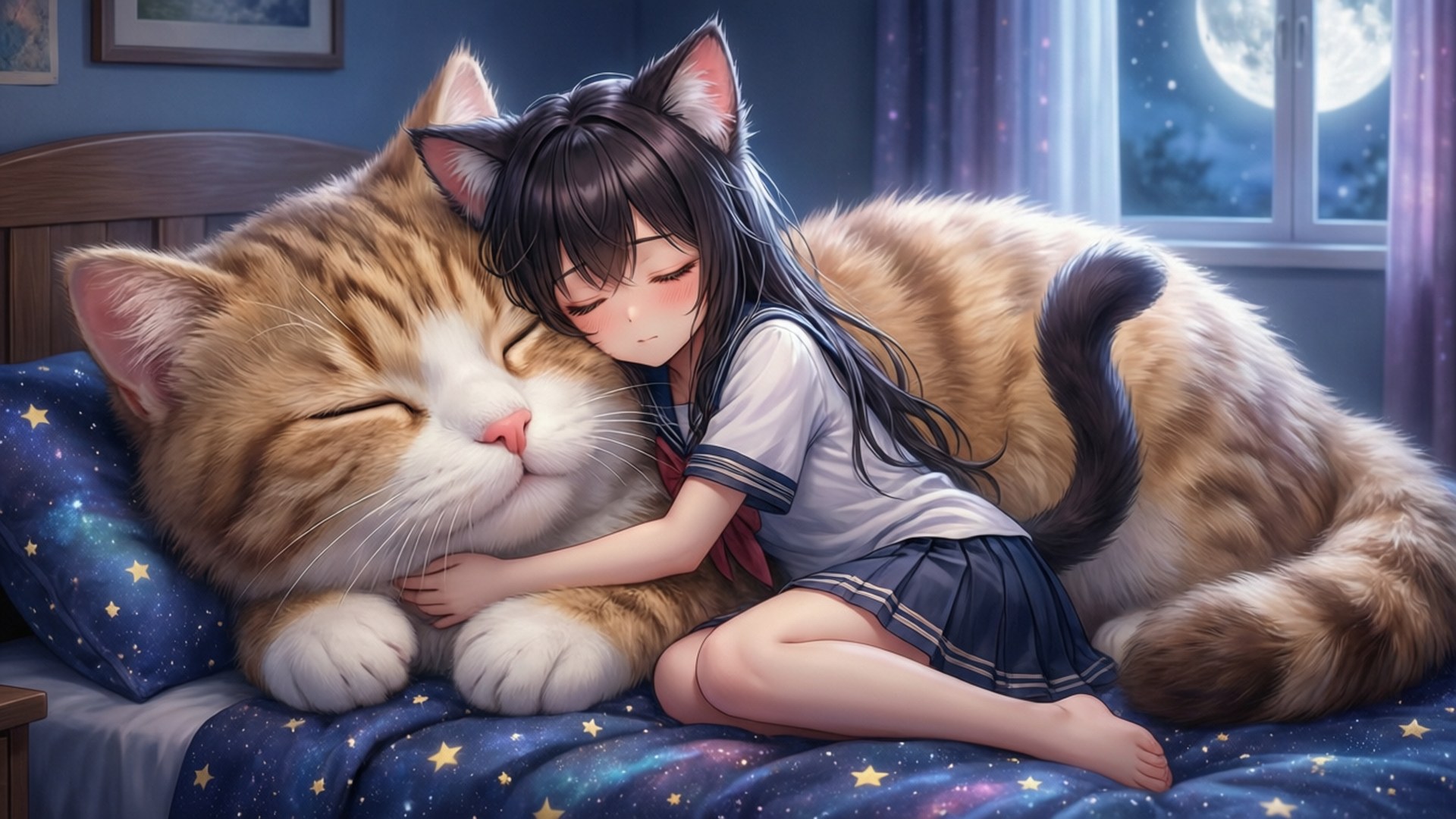 Кошкодевочка мечтает Обои
