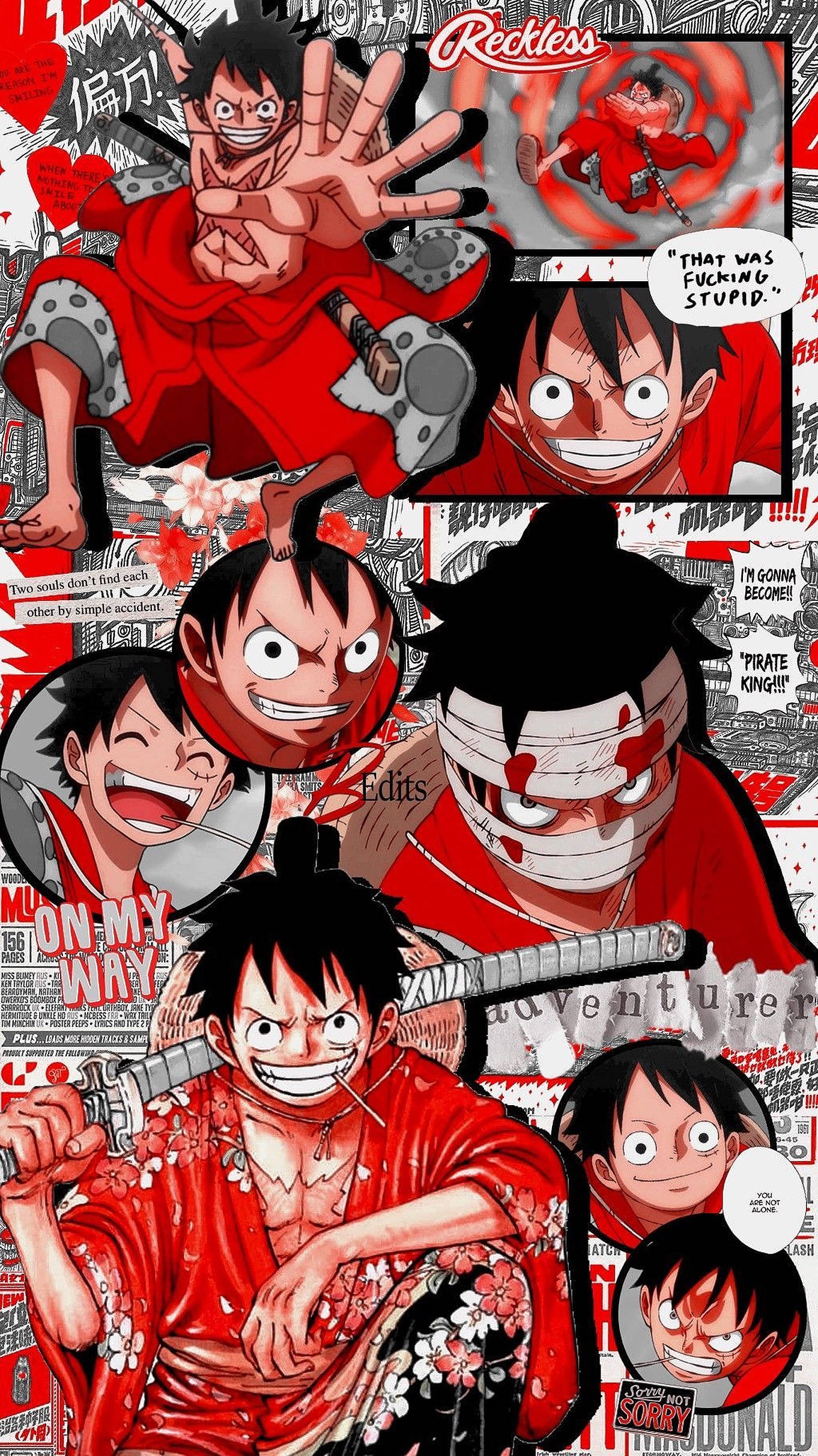 Красный коллаж One Piece для iPhone Обои