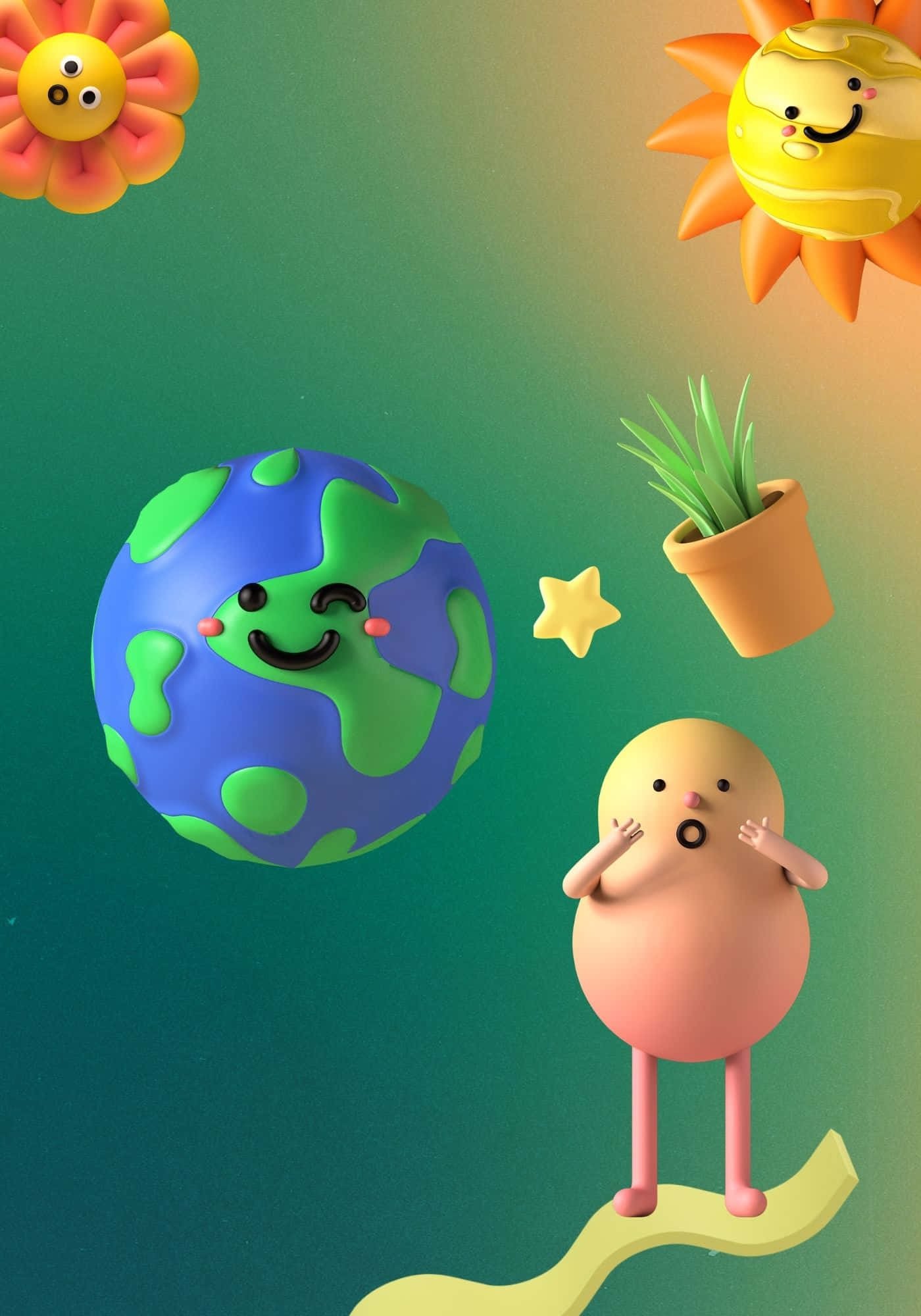 Крутой 3D фон с милыми мордашками Обои